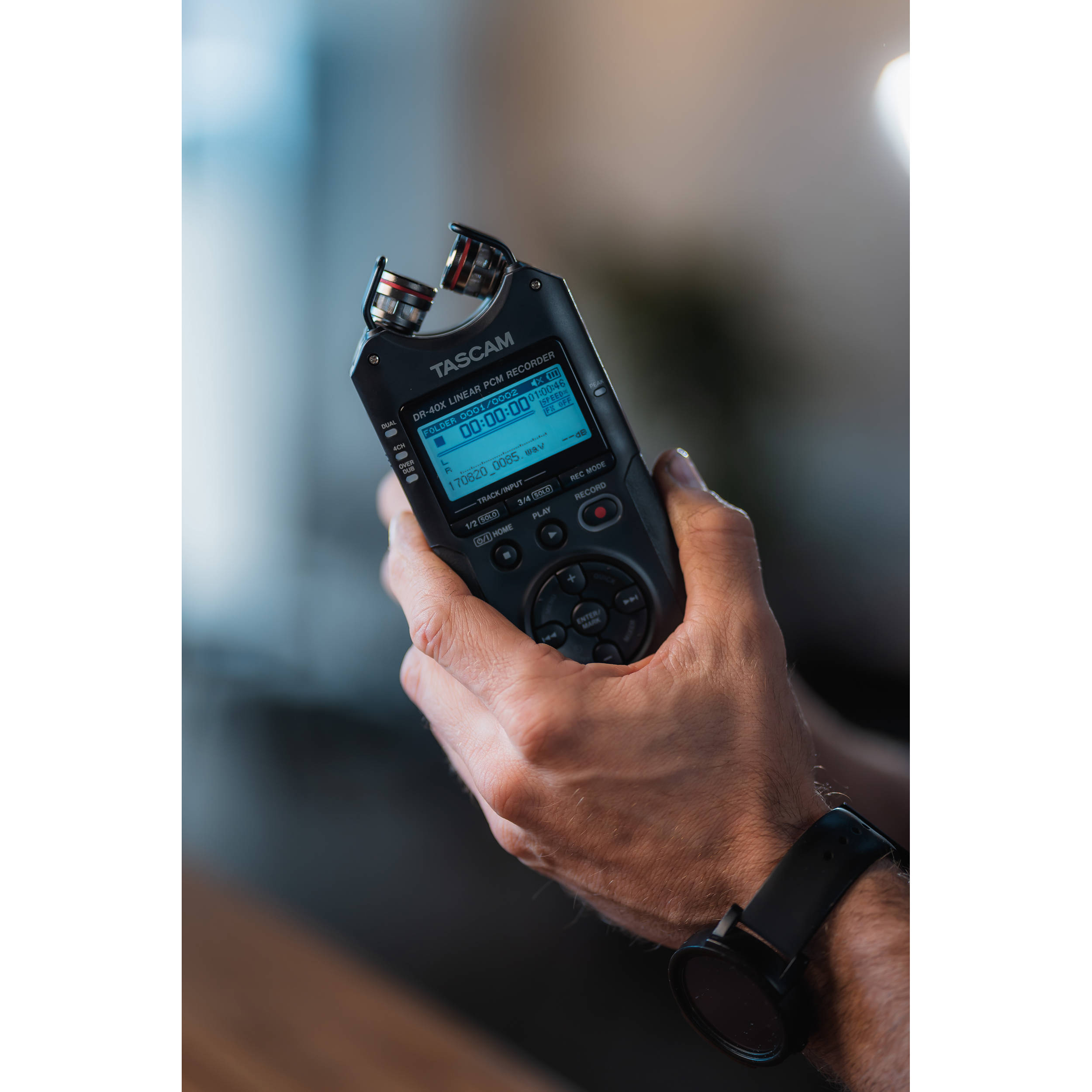 Tascam DR-40X 4-Channel / 4-Track Portable Audio Recorder with Adjustable Stereo Microphone