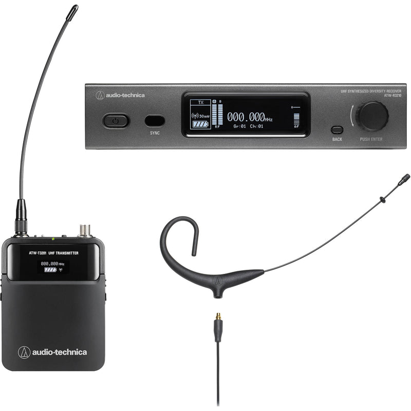 Audio-Technica ATW-3211/892x Wireless Omni Earset Microphone System (Black, 470-530 MHz)