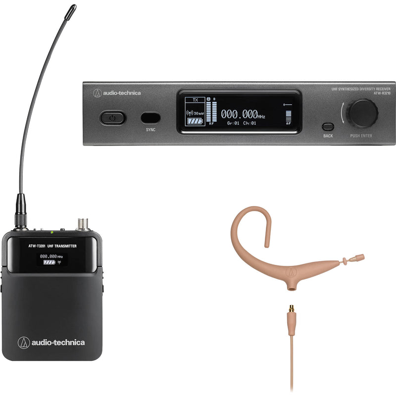 Audio-Technica ATW-3211/893xTH Wireless Omni MicroEarset Microphone System (Beige, 470-530 MHz)