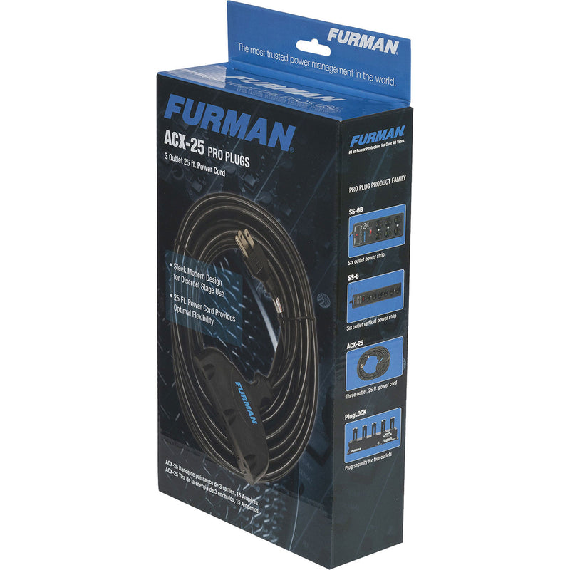Furman ACX-25 3-Outlet AC Power Extension Cord (14 AWG, 25')