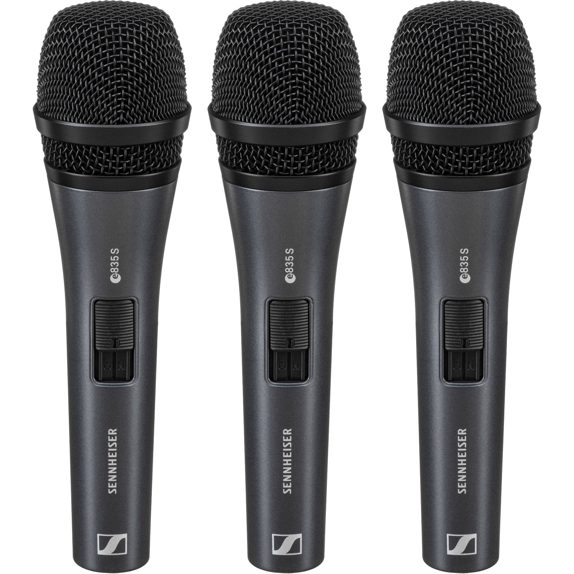 Sennheiser e 835-S Handheld Cardioid Dynamic Vocal Microphone with On/Off Switch (3 Pack)