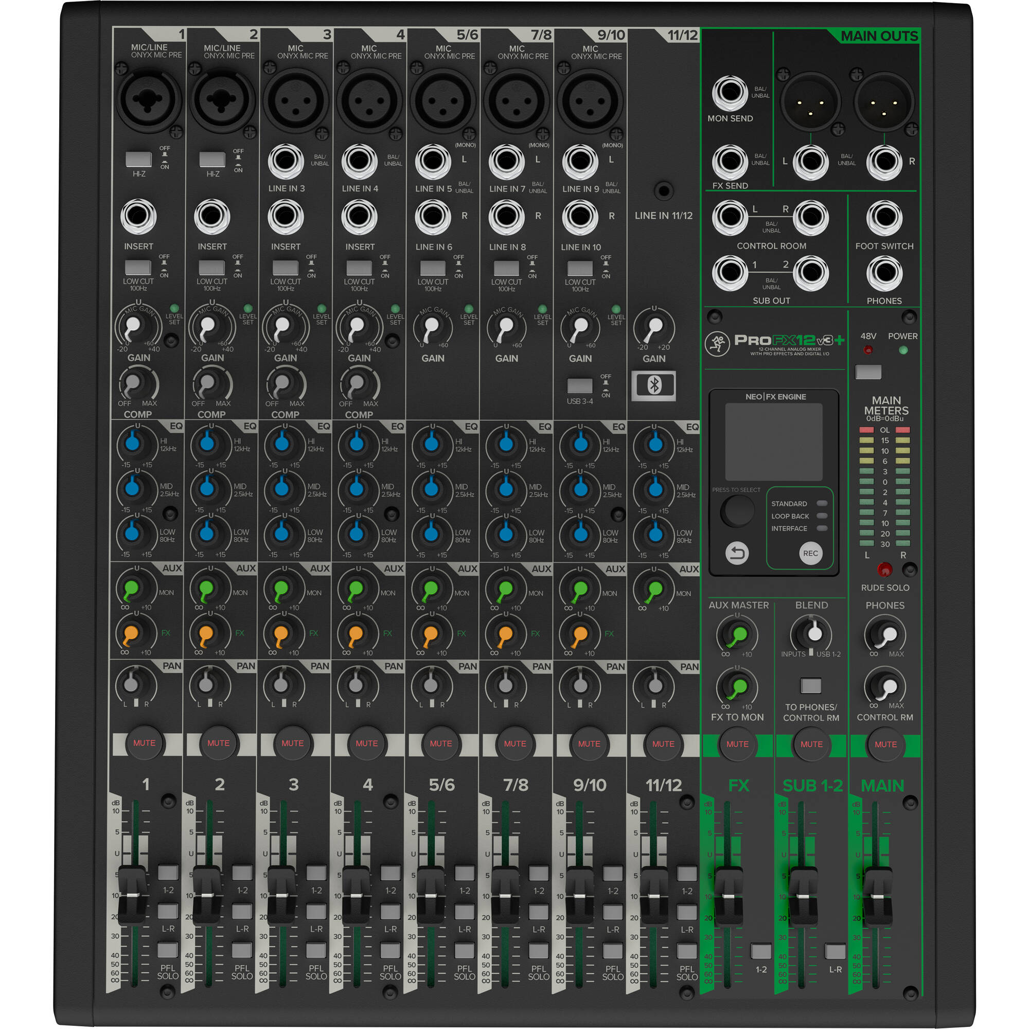 Mackie ProFX12v3+ 12-Channel Analog Mixer with Built-In FX, USB Recording, and Bluetooth