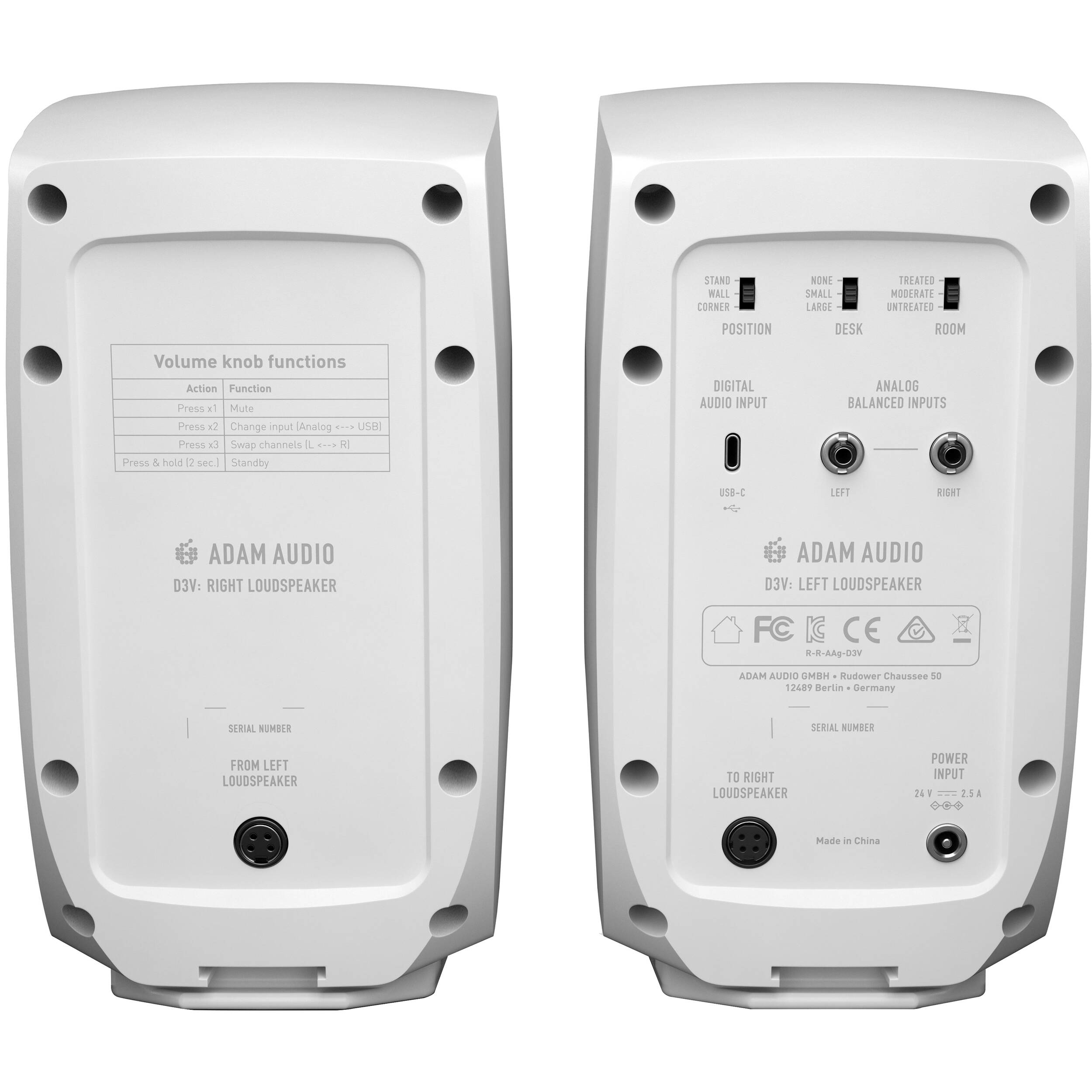 Adam Audio D3V Active Desktop Studio Monitor Pair (White)