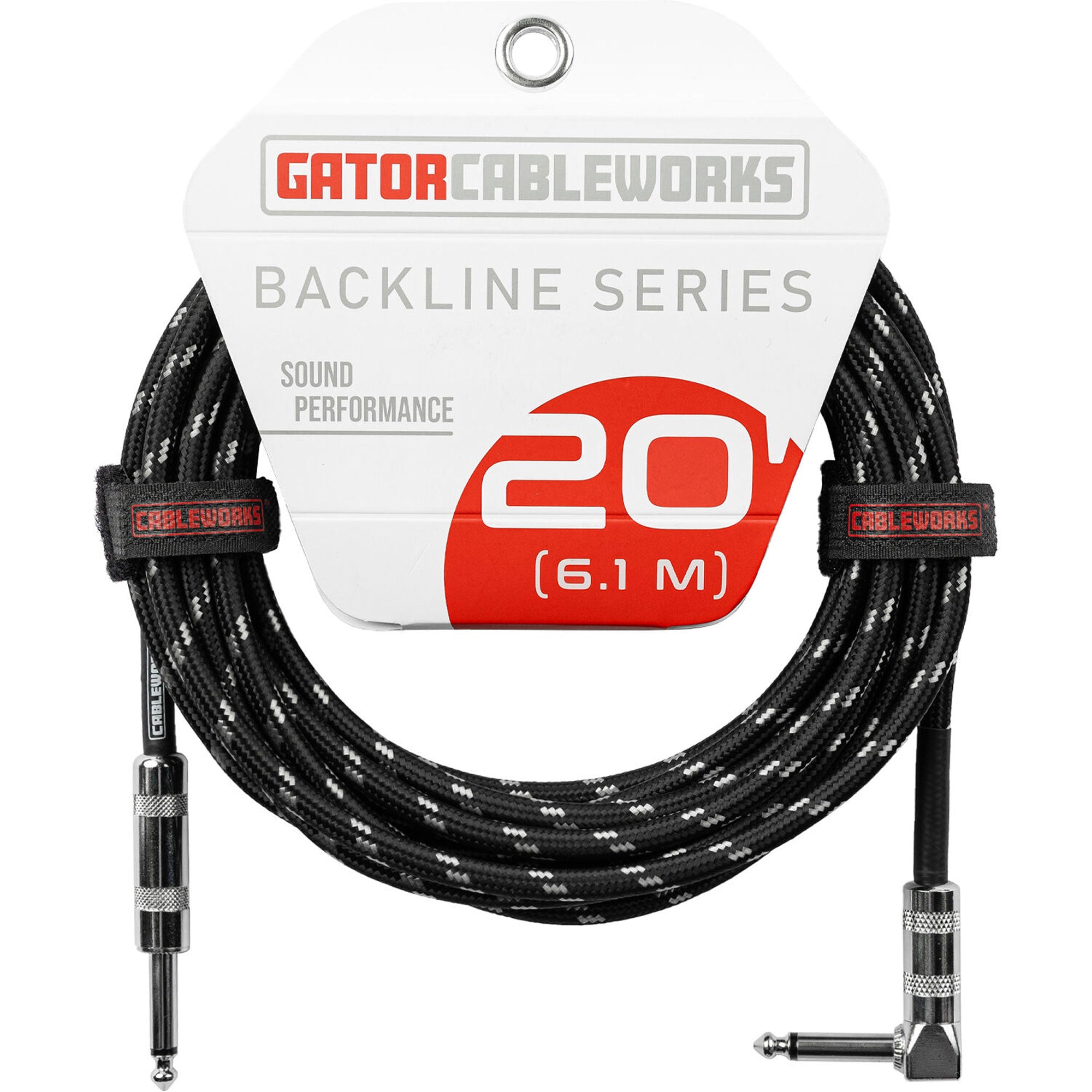 Gator Backline Series 1/4" Straight to 1/4" Right Angle Braided Instrument Cable (Black/Gray, 20')