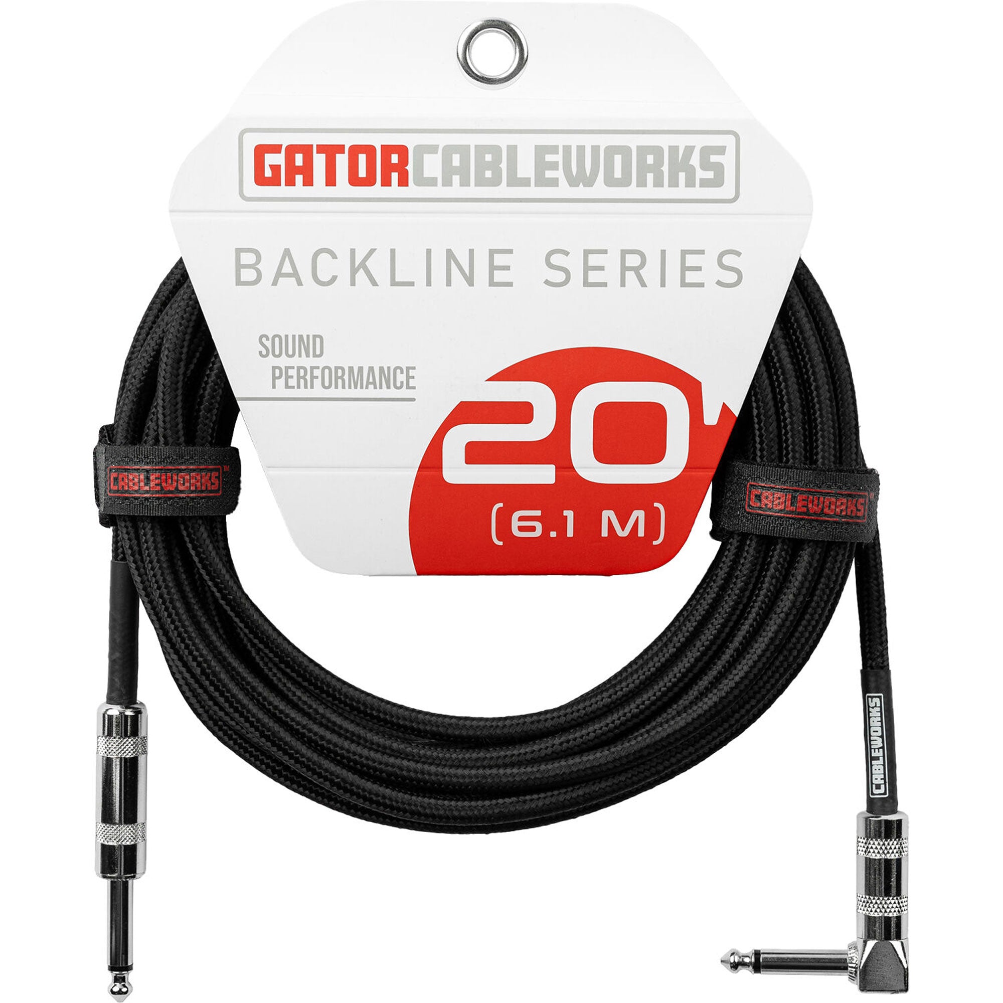 Gator Backline Series 1/4" Straight to 1/4" Right Angle Braided Instrument Cable (Black/Black, 20')