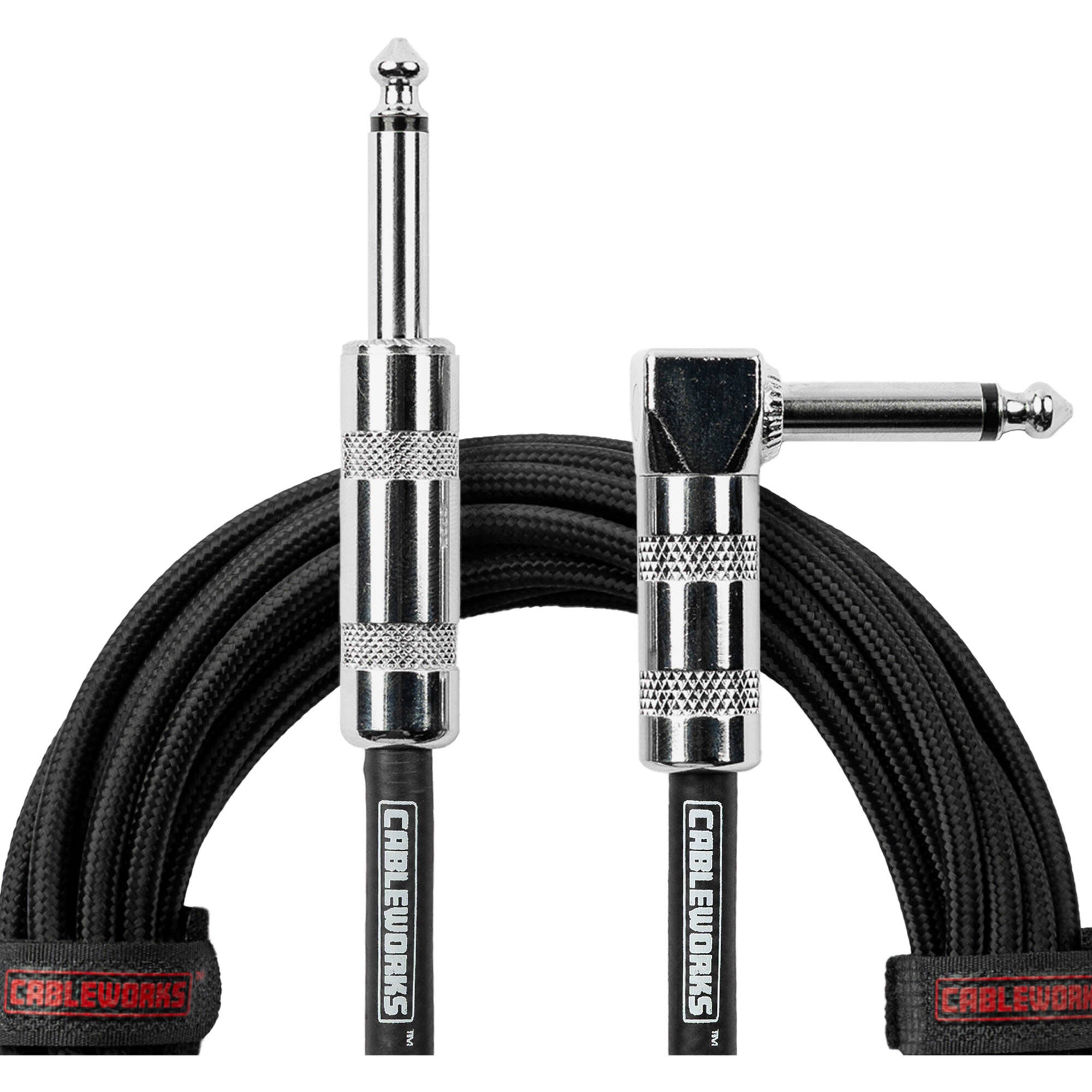 Gator Backline Series 1/4" Straight to 1/4" Right Angle Braided Instrument Cable (Black/Black, 20')