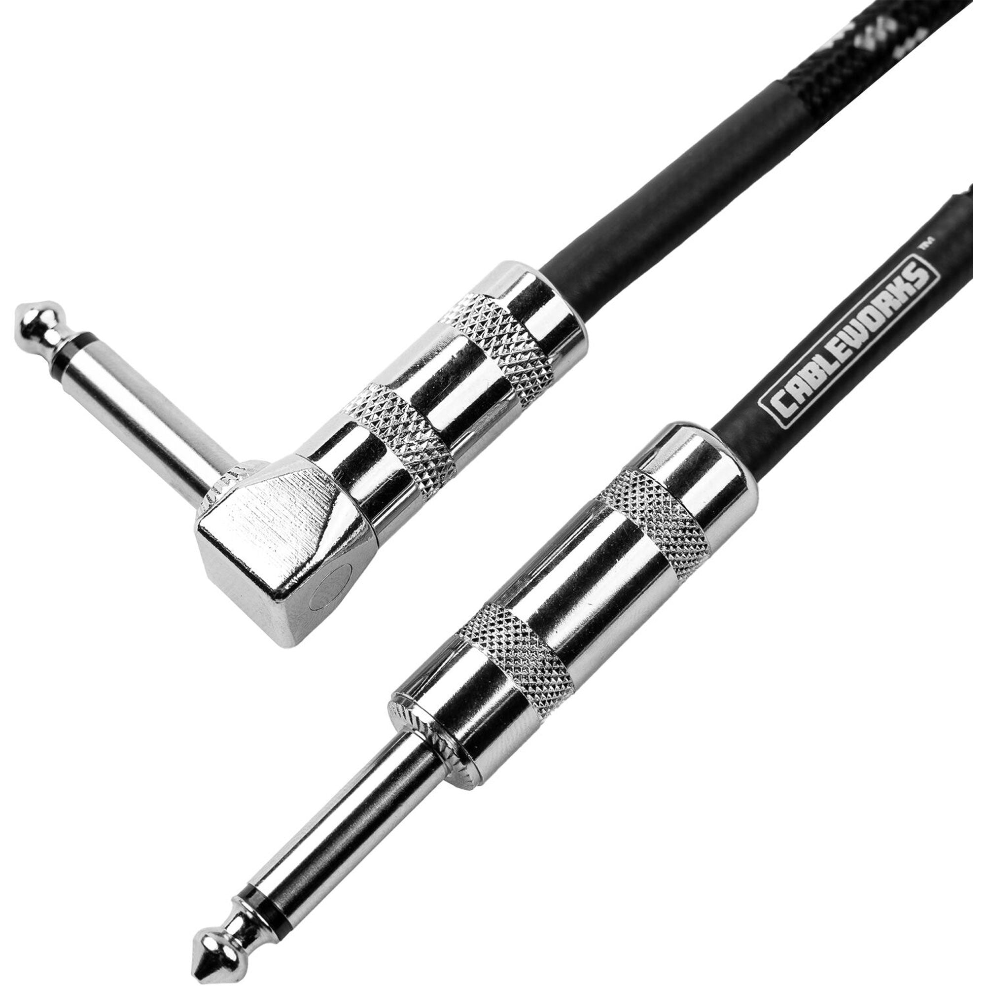 Gator Backline Series 1/4" Straight to 1/4" Right Angle Braided Instrument Cable (Black/Gray, 20')