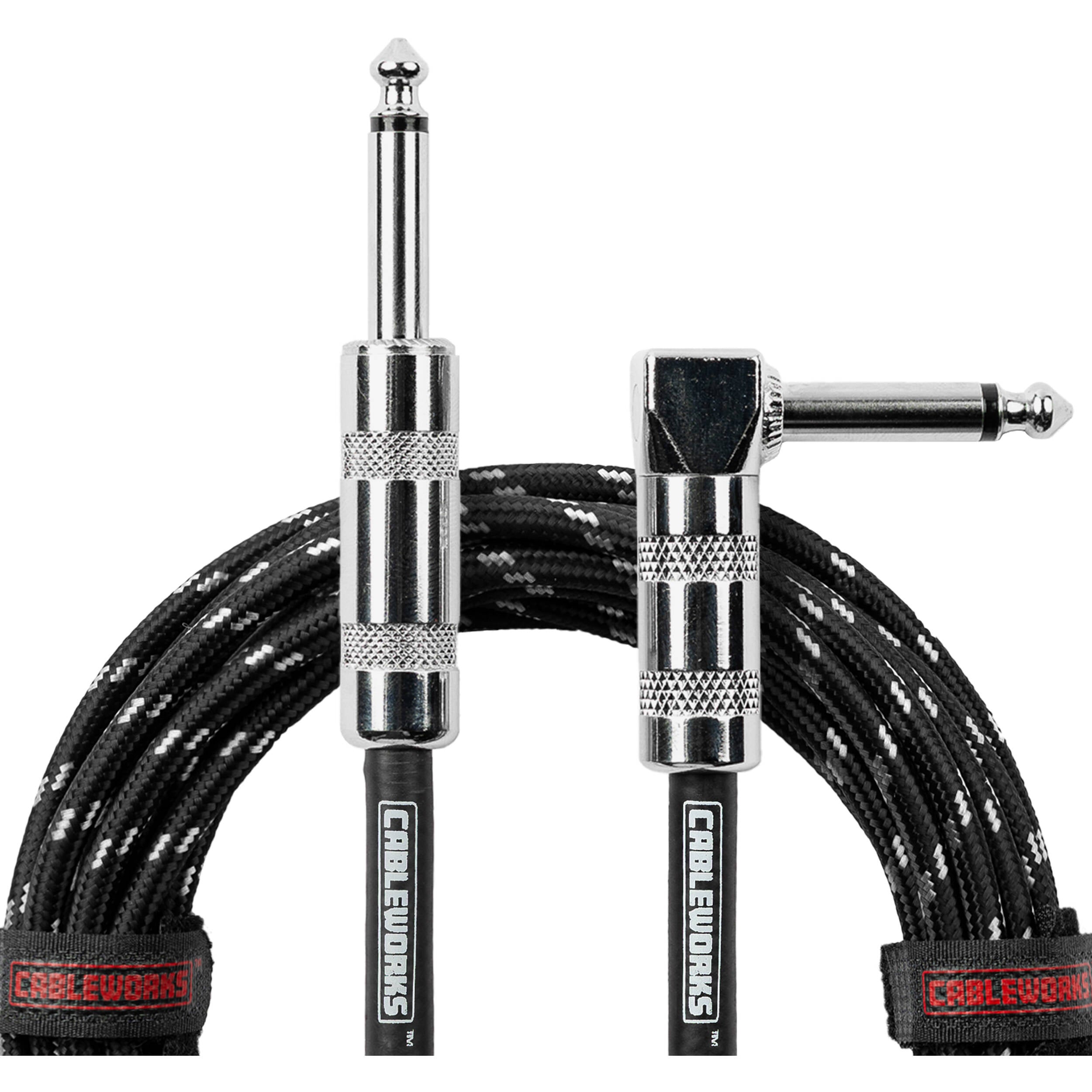 Gator Backline Series 1/4" Straight to 1/4" Right Angle Braided Instrument Cable (Black/Gray, 20')