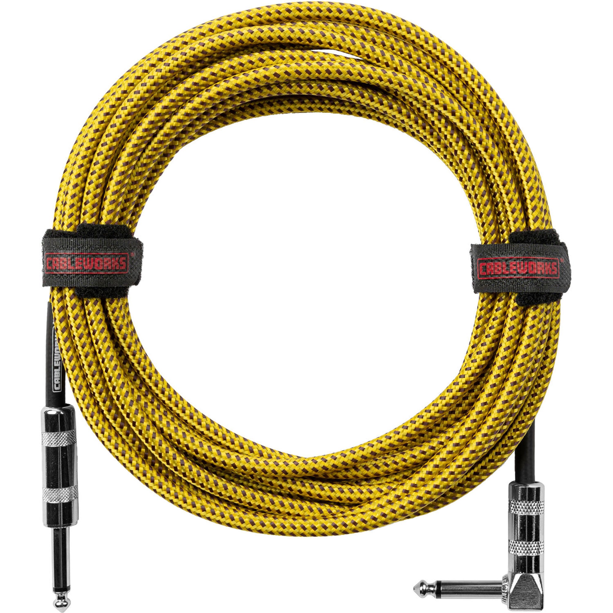 Gator Backline Series 1/4" Straight to 1/4" Right Angle Braided Instrument Cable (Brown/Yellow, 20')