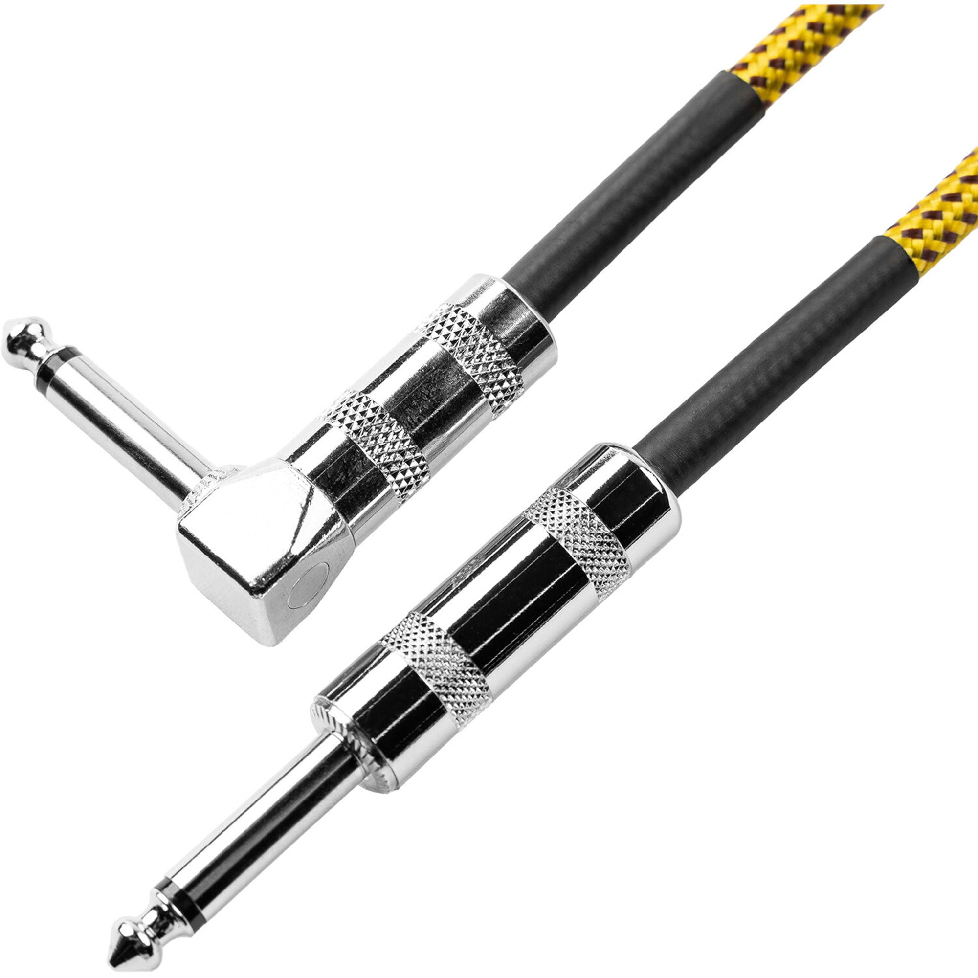 Gator Backline Series 1/4" Straight to 1/4" Right Angle Braided Instrument Cable (Brown/Yellow, 20')