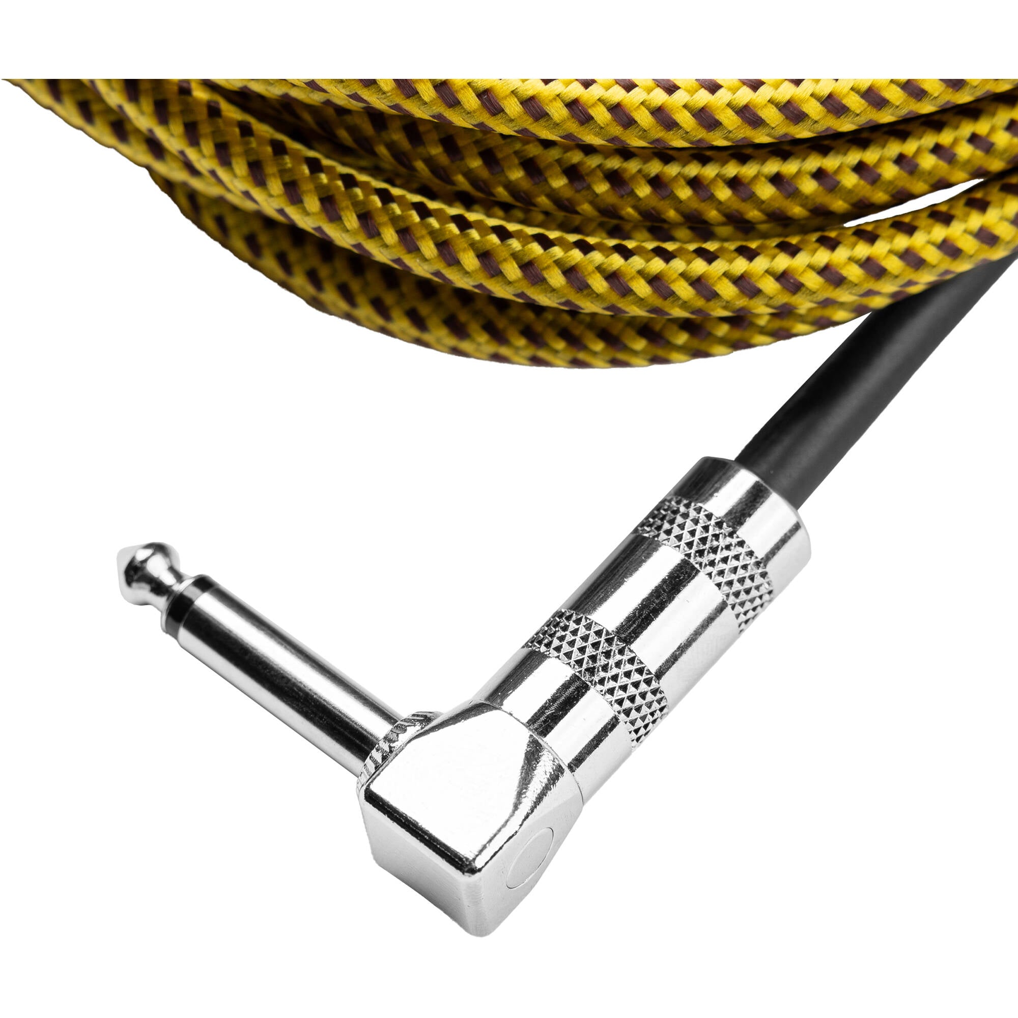 Gator Backline Series 1/4" Straight to 1/4" Right Angle Braided Instrument Cable (Brown/Yellow, 20')