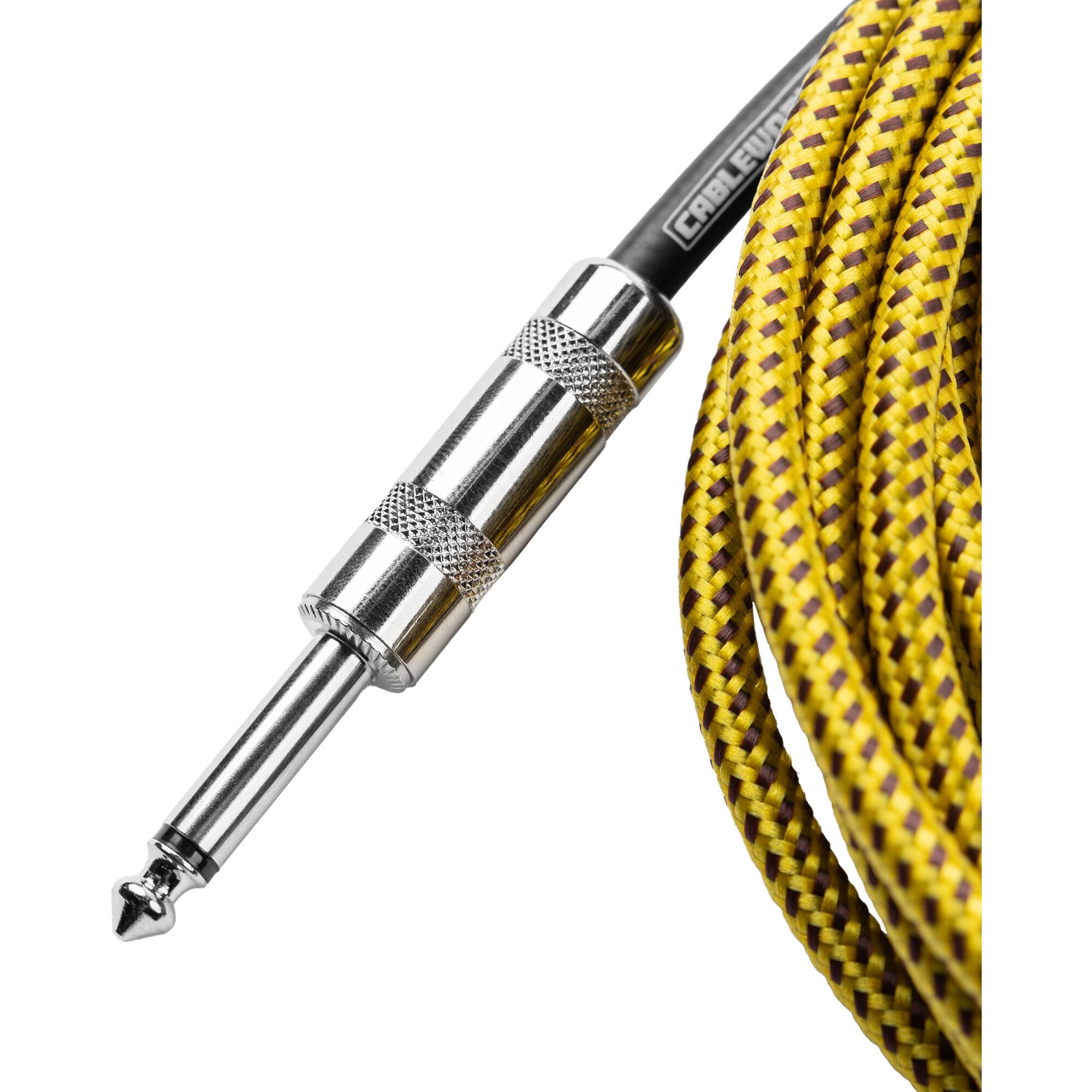Gator Backline Series 1/4" Straight to 1/4" Right Angle Braided Instrument Cable (Brown/Yellow, 20')