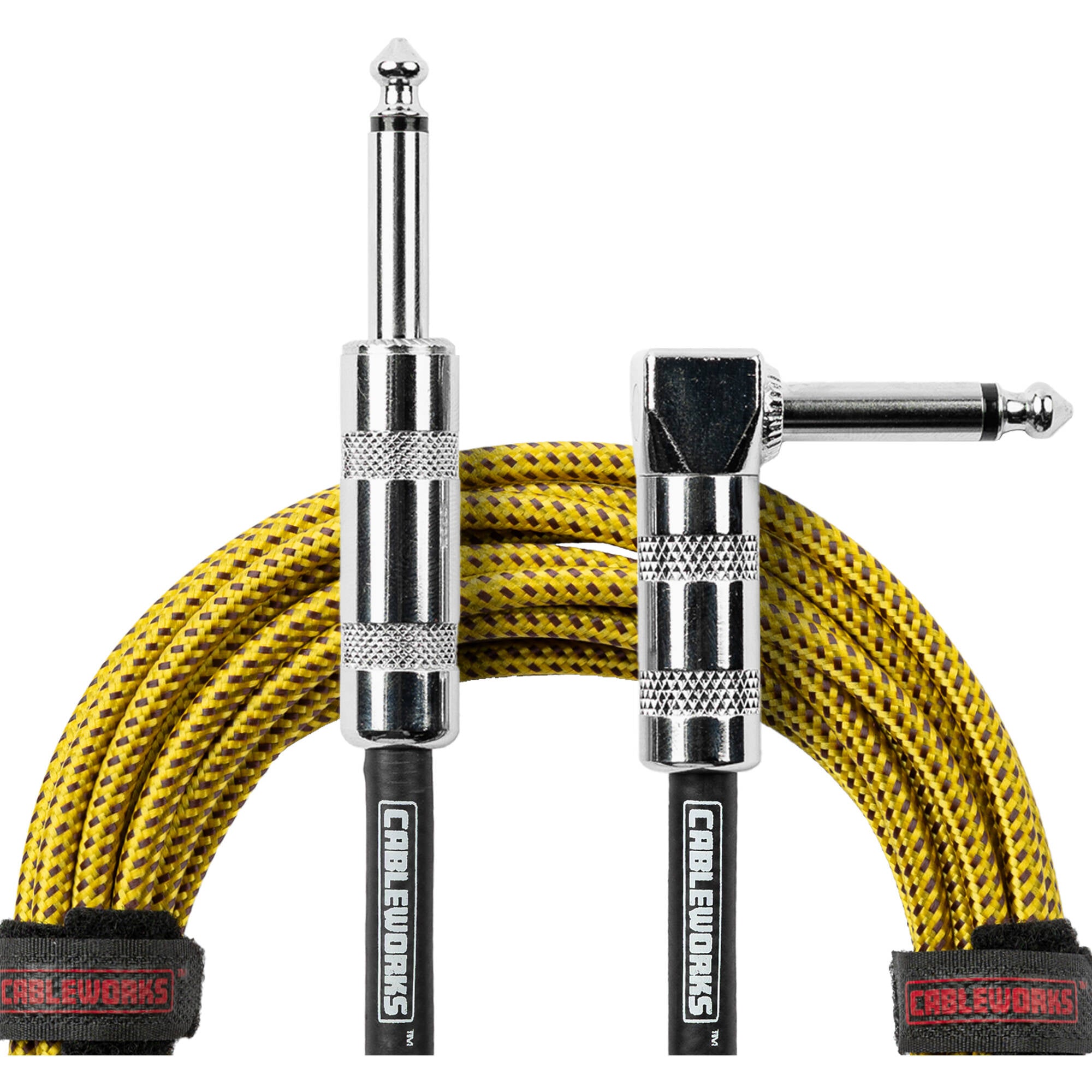 Gator Backline Series 1/4" Straight to 1/4" Right Angle Braided Instrument Cable (Brown/Yellow, 20')
