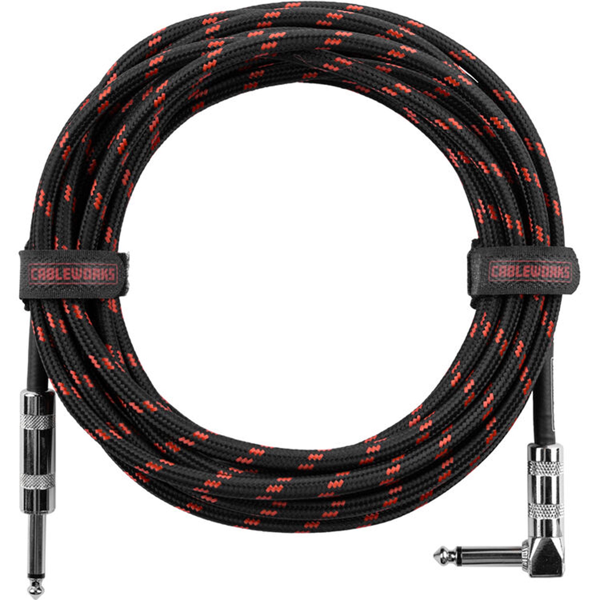 Gator Backline Series 1/4" Straight to 1/4" Right Angle Braided Instrument Cable (Black/Red, 20')