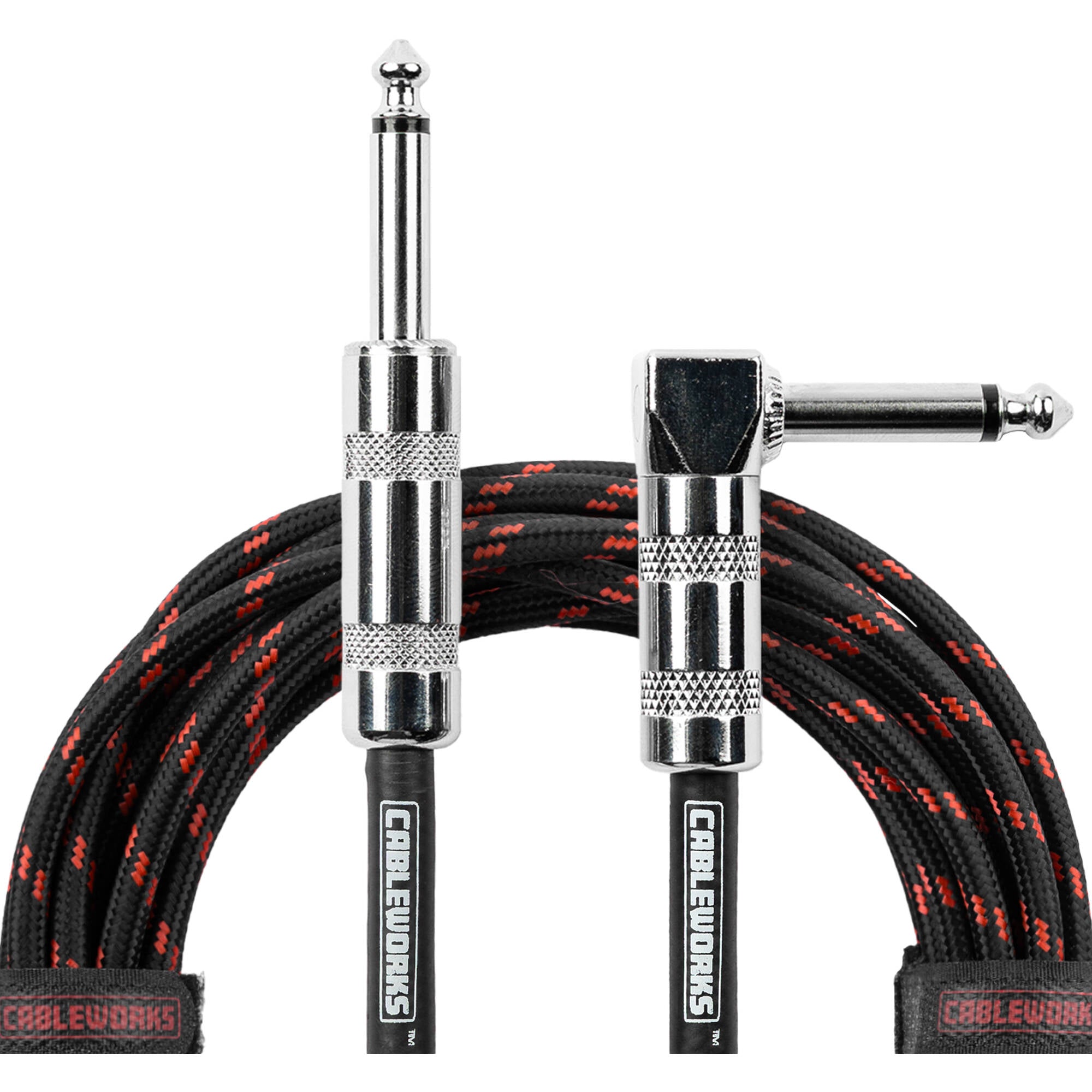 Gator Backline Series 1/4" Straight to 1/4" Right Angle Braided Instrument Cable (Black/Red, 20')