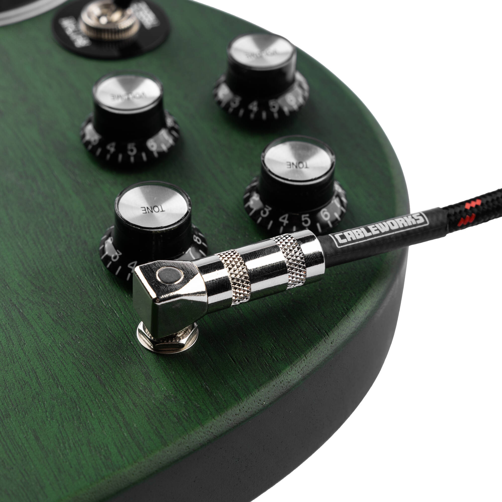 Gator Backline Series 1/4" Straight to 1/4" Right Angle Braided Instrument Cable (Black/Red, 20')