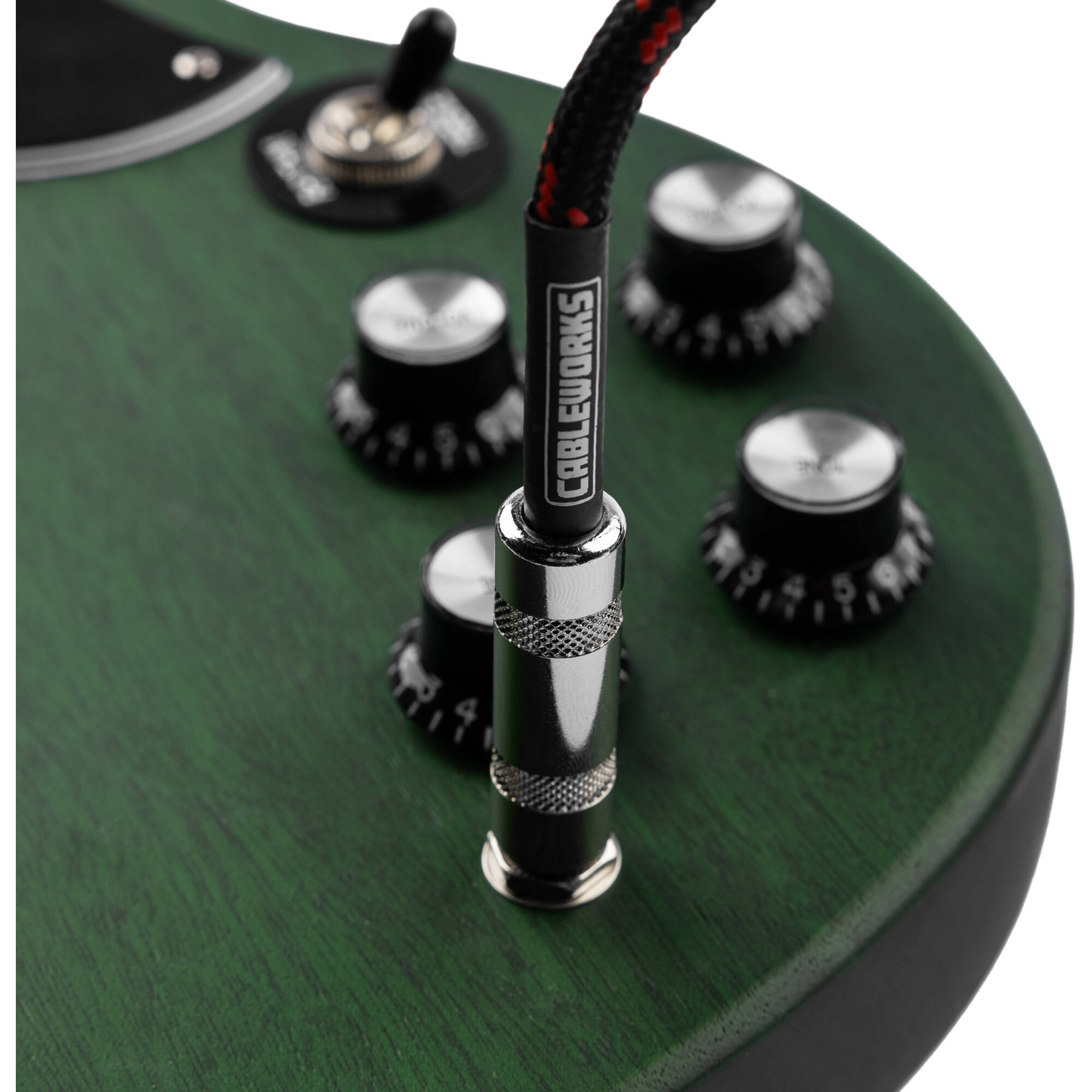 Gator Backline Series 1/4" Straight to 1/4" Right Angle Braided Instrument Cable (Black/Red, 20')