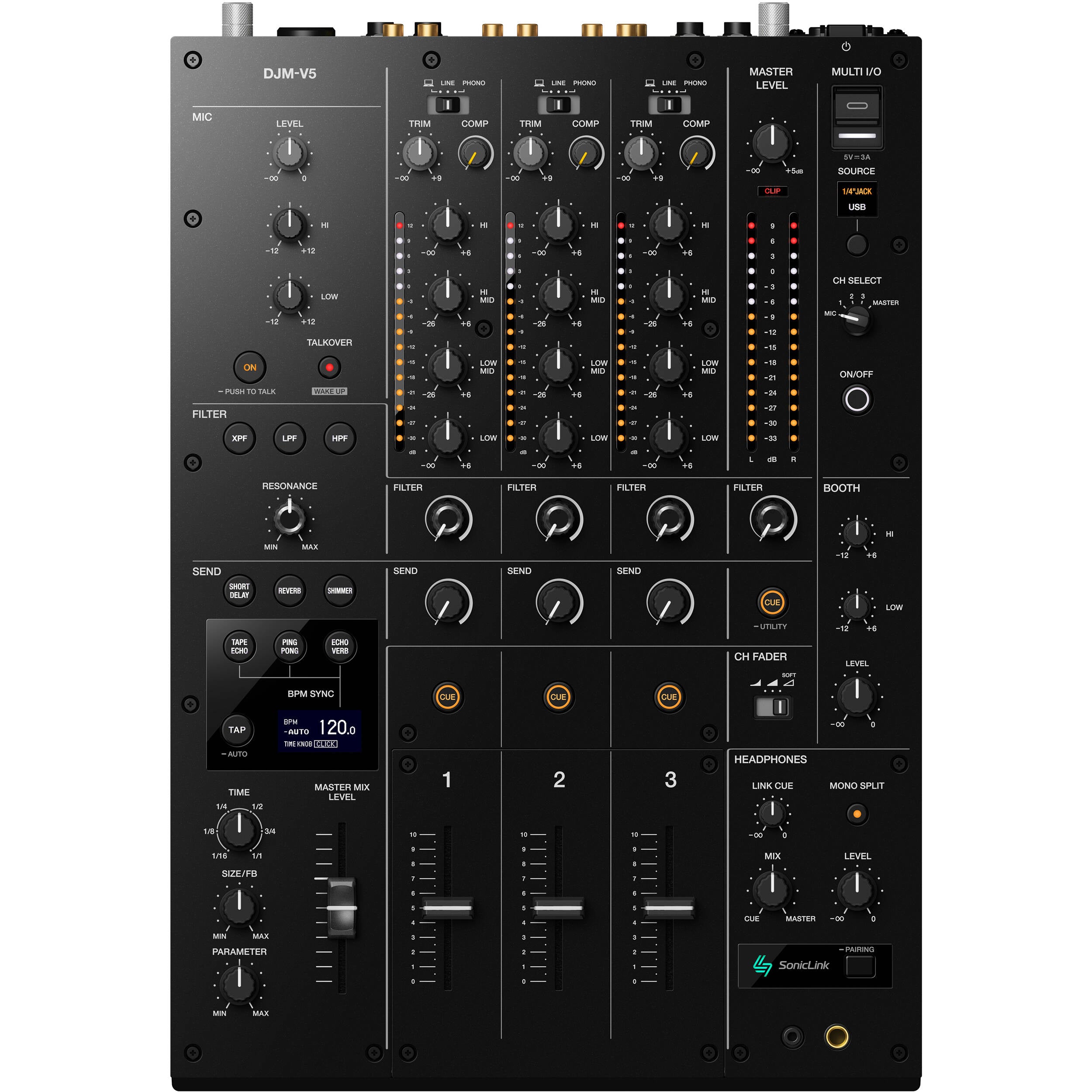 AlphaTheta DJM-V5 3-Channel Professional DJ Mixer (Black)