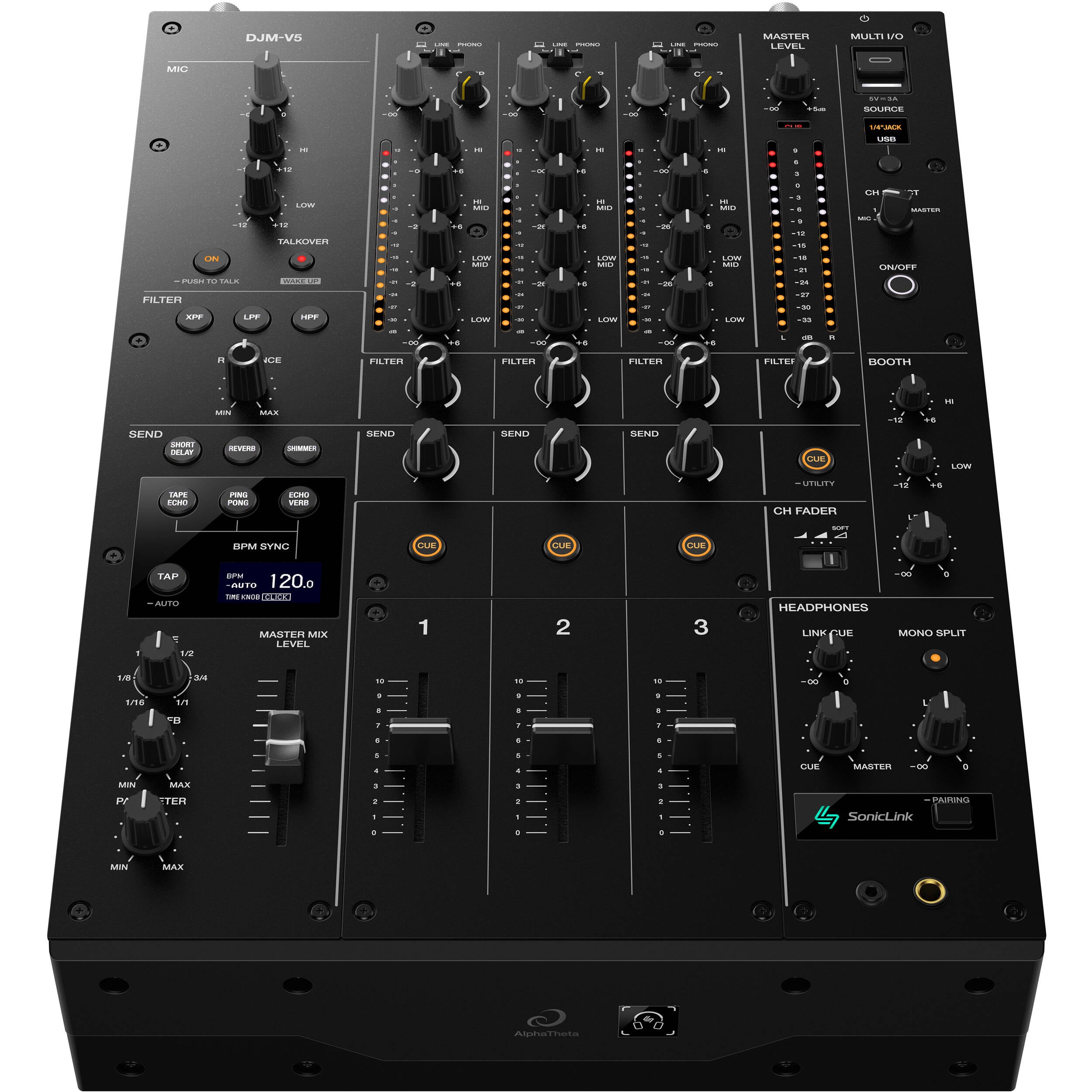 AlphaTheta DJM-V5 3-Channel Professional DJ Mixer (Black)
