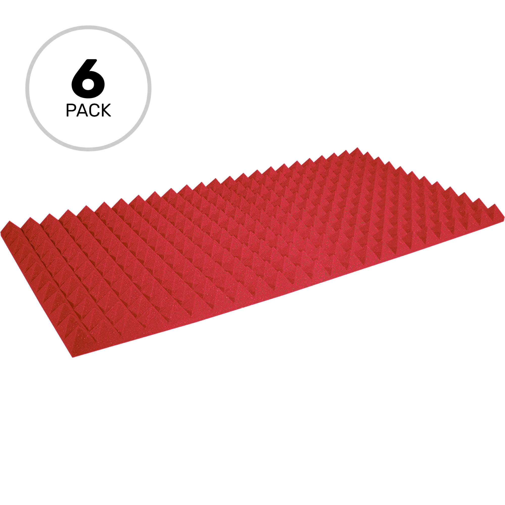 Performance Audio 24" x 48" x 2" Pyramid Acoustic Foam Panel (Red, 6 Pack)