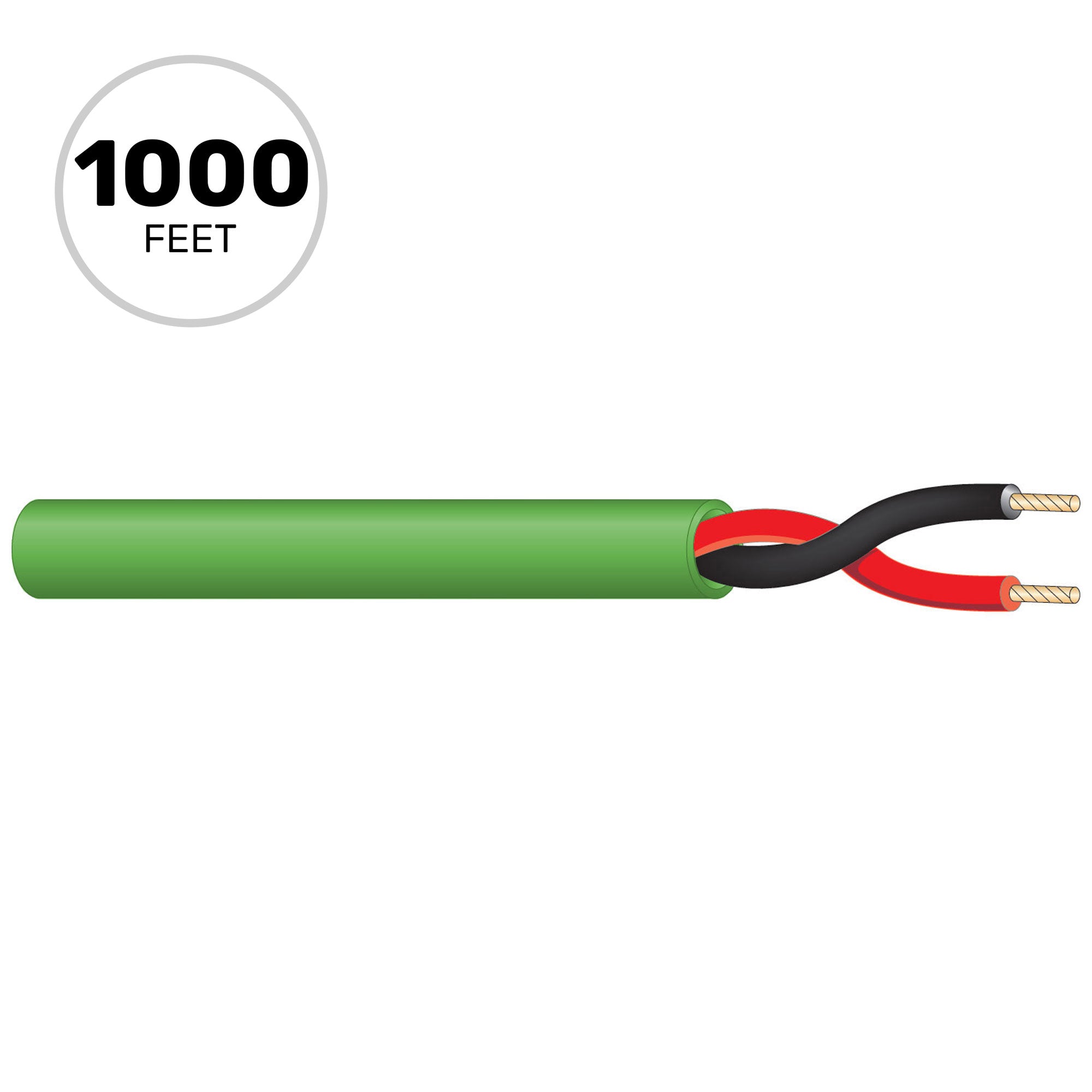West Penn 25221B Plenum Rated 22 AWG 2 Conductor Unshielded CMR Speaker Wire (Green, 1000' Roll)