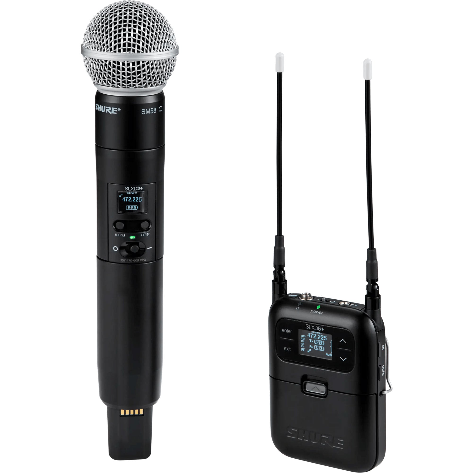 Shure SLXD25+/58 Digital Camera-Mount Wireless SM58 Handheld Mic System (G57: 470-608 MHz)
