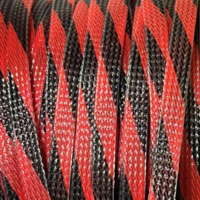 Techflex Flexo PET Expandable Braided Sleeving (3/8" Black with Red Spiral, By the Foot)