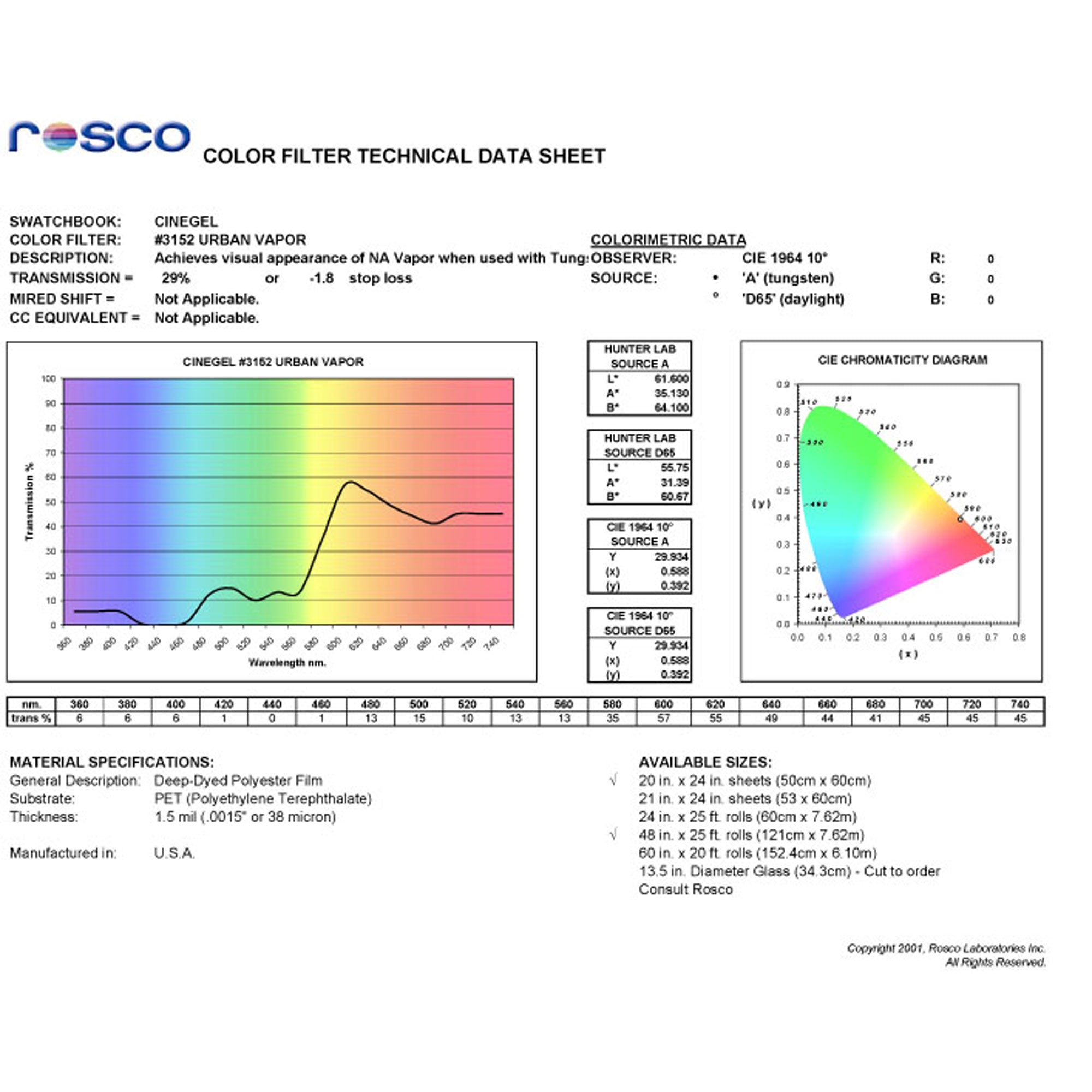 Rosco #3152 Roscolux Filter Gel Urban Vapor (48" x 25' Roll)