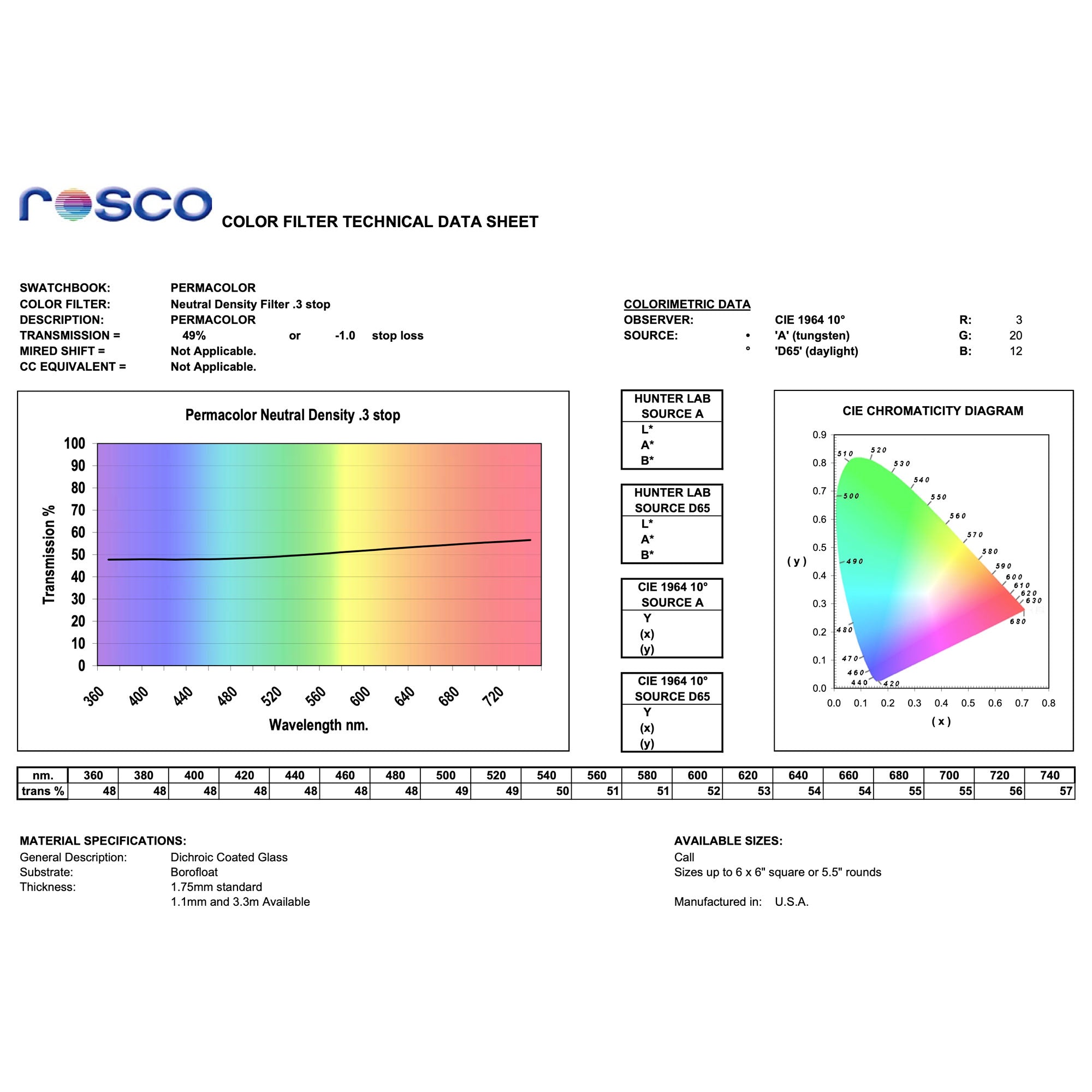 Rosco #3402 Roscolux Filter Gel Rosco N.3 (20" x 24" Sheet)