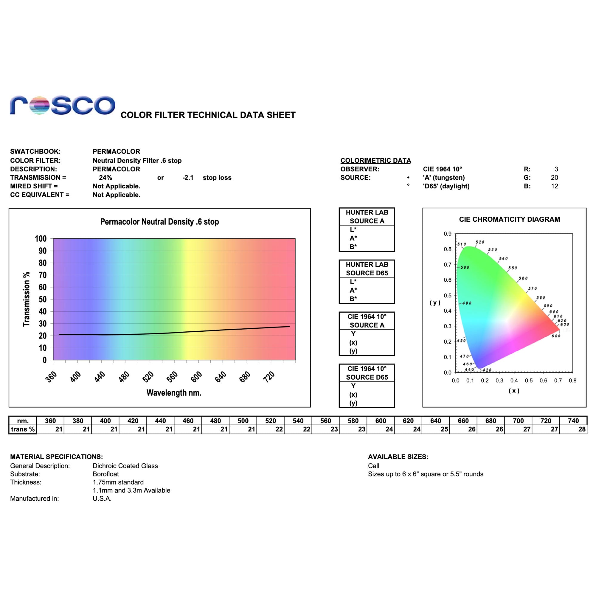Rosco #3403 Roscolux Filter Gel Rosco N.6 (60" x 20' Roll)