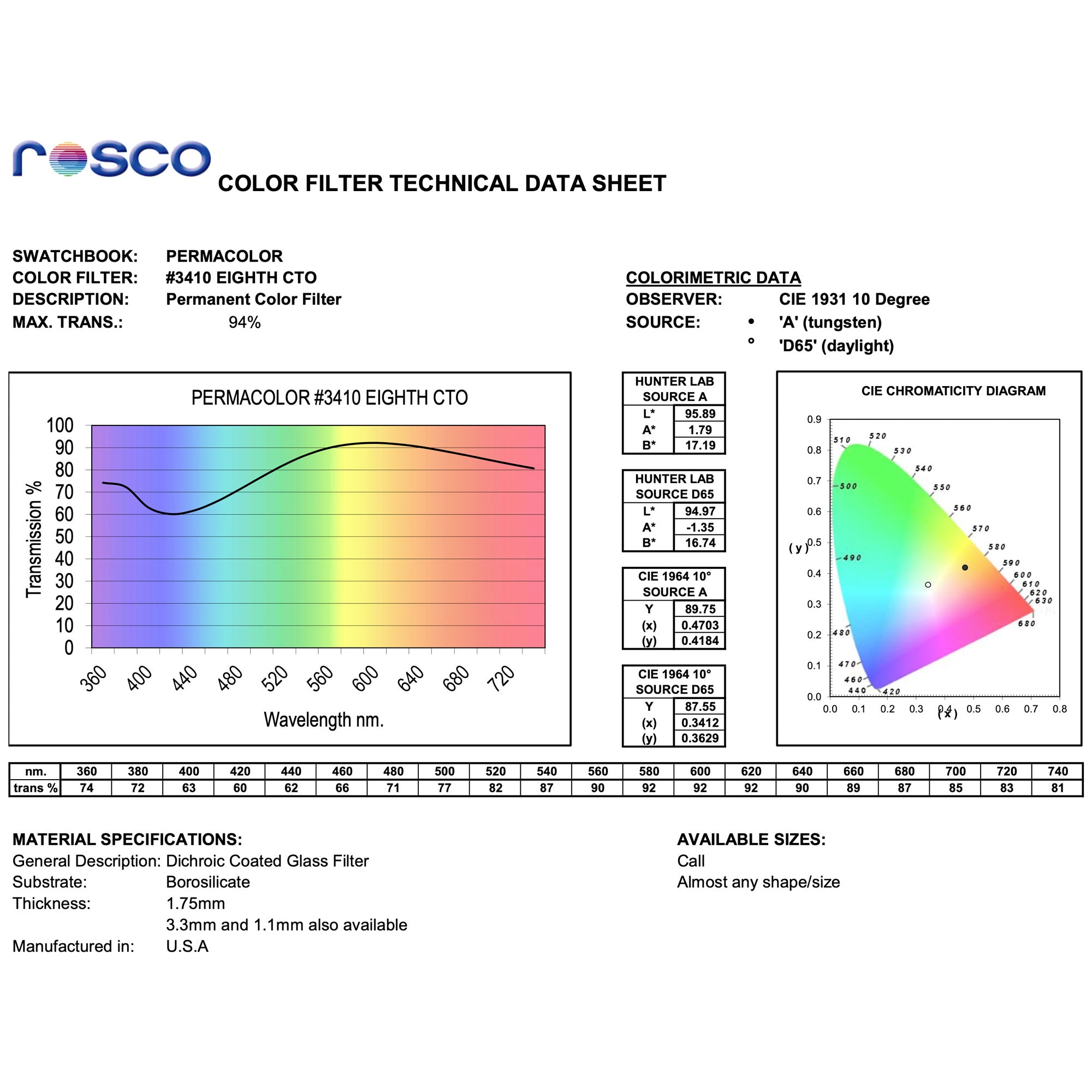 Rosco #3410 Roscolux Filter Gel Roscosun 1/8 CTO (48" x 25' Roll)