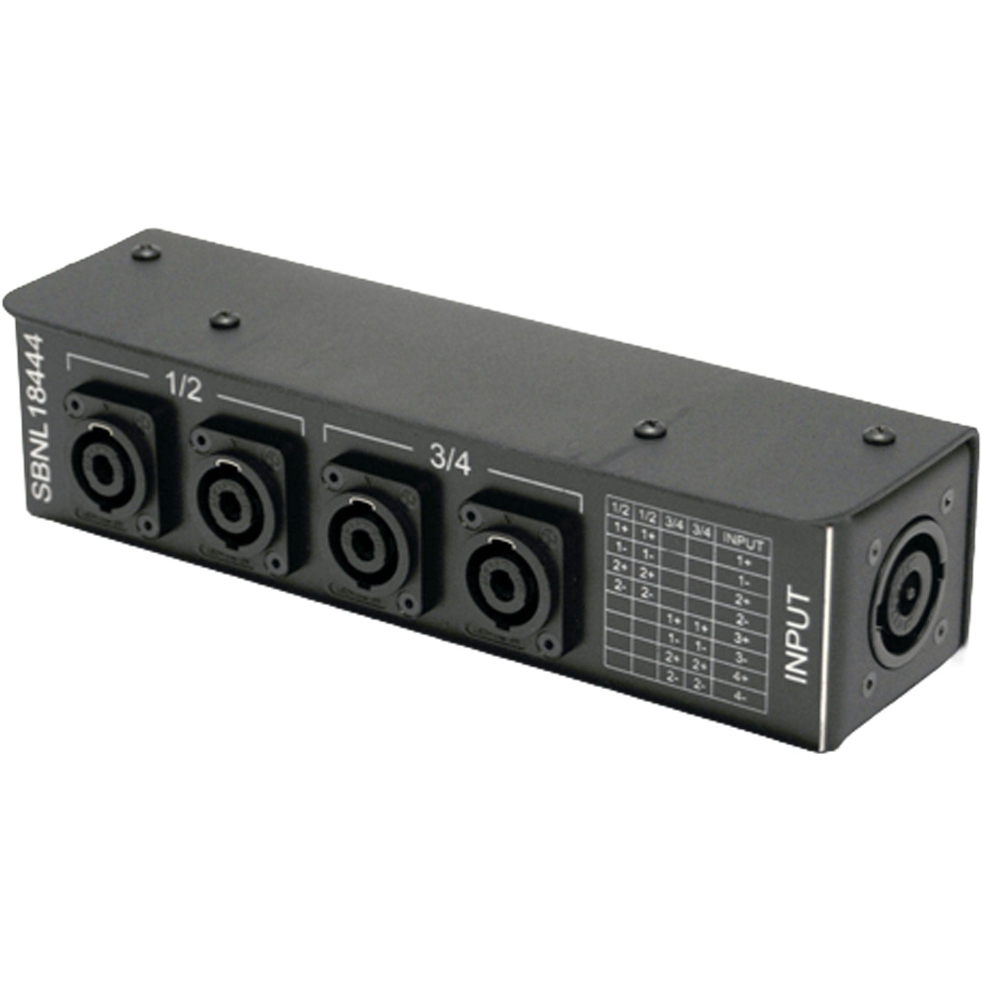 Whirlwind SBNL18444 SpeakOn Splitter 1 NL8 to (4) NL4 Wired 4-Pole in Pairs for Bi-Amped Cabs