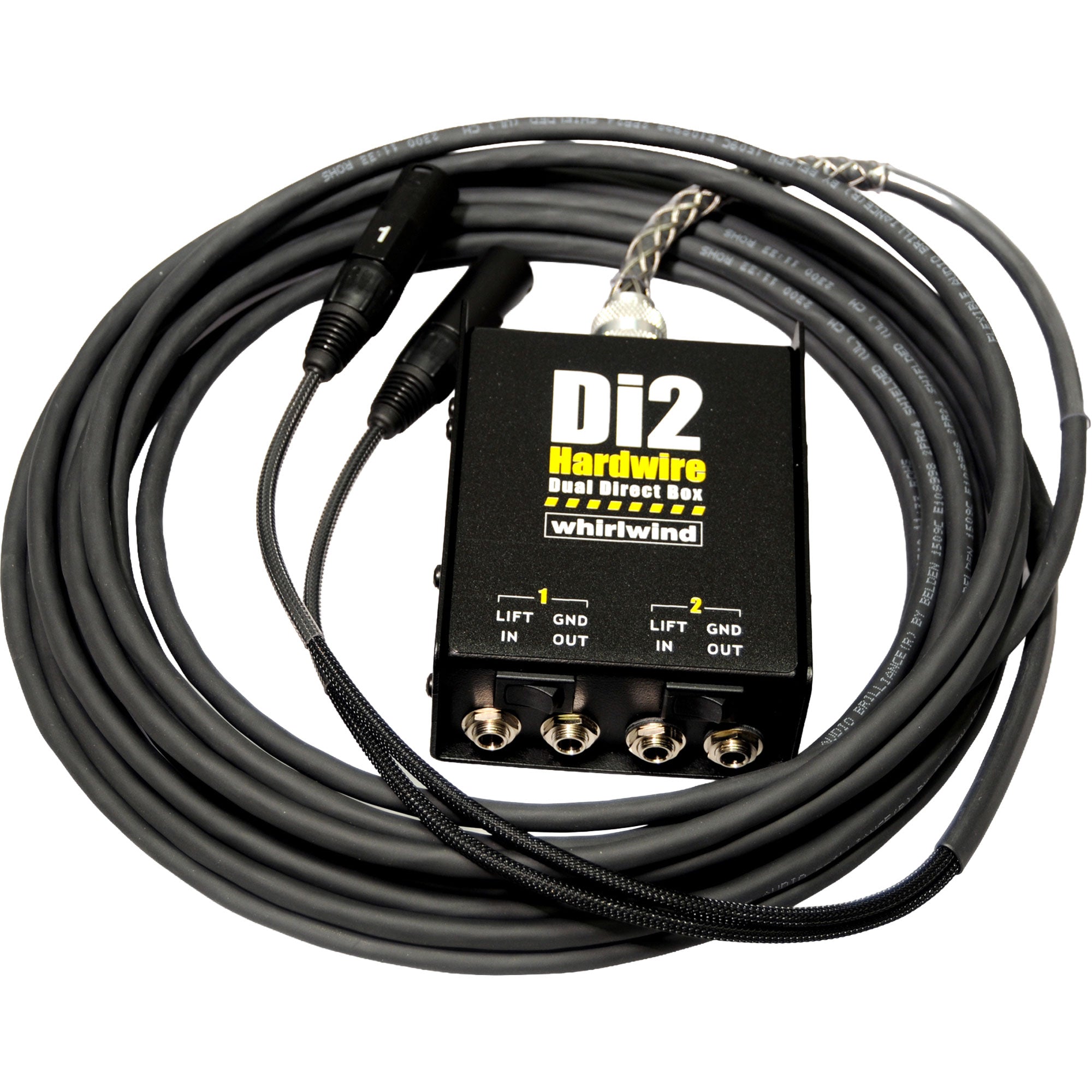 Whirlwind Di2-025-BK Di2 Hardwired Dual Direct Box with XLR Fanout (25', Black)