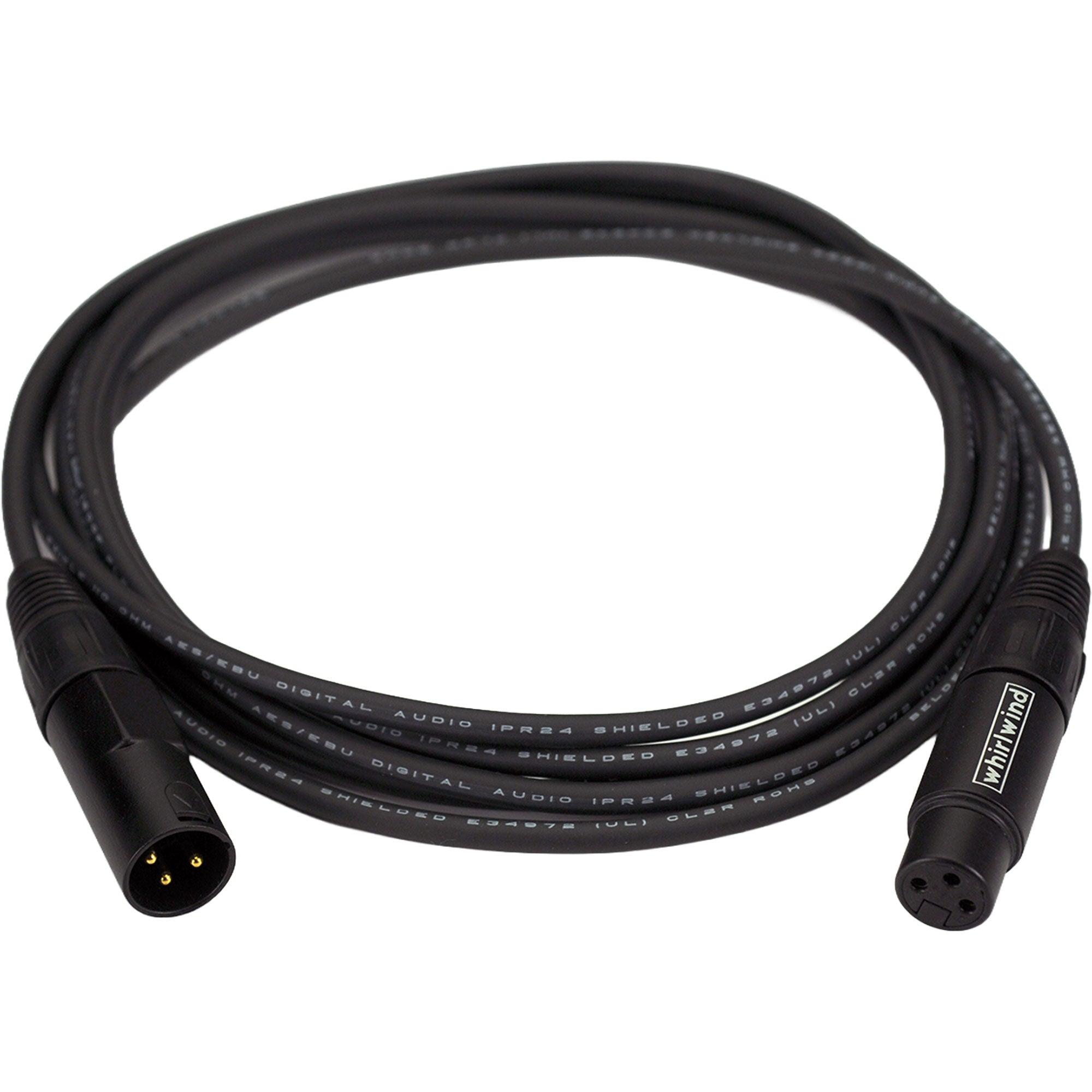 Whirlwind DKF25BK Black AES/EBU Gold XLR Male to Female Cable Made with Belden 1800F (25')
