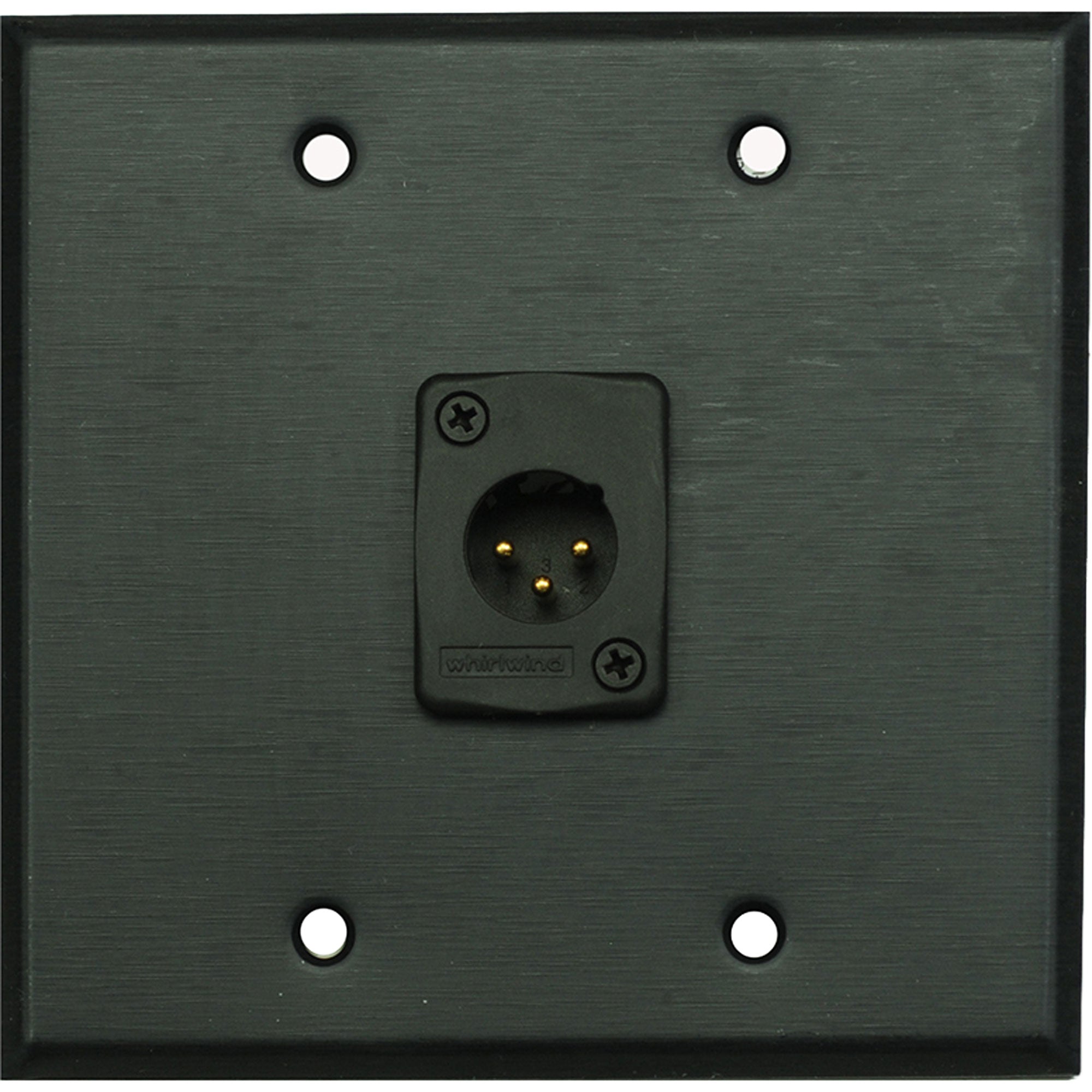 Whirlwind WP2B/1MW 2-Gang Wall Plate with 1 Whirlwind WC3M Male XLR Connector (Black)