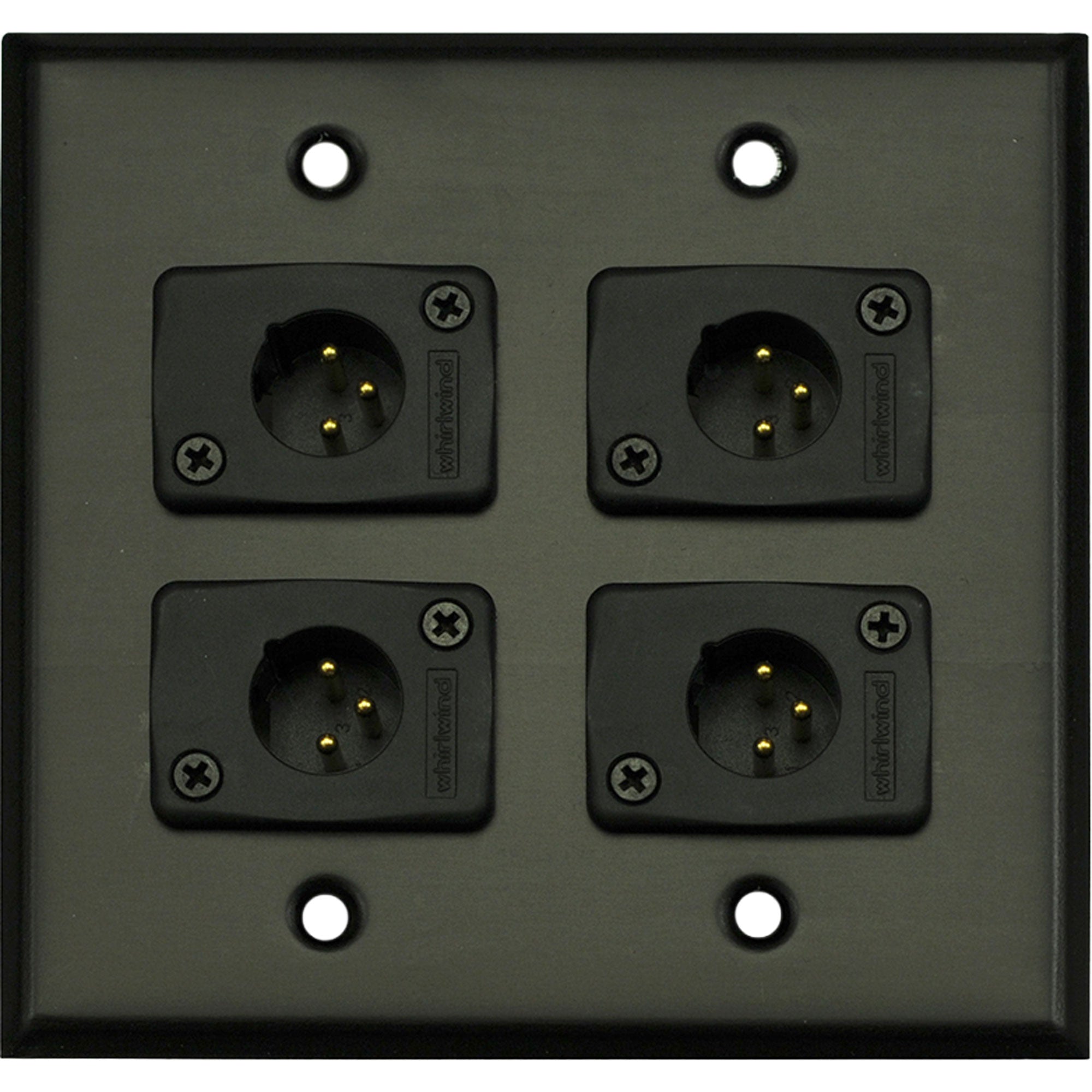 Whirlwind WP2B/4MW 2-Gang Wall Plate with 4 Whirlwind WC3M Male XLR Connectors (Black)