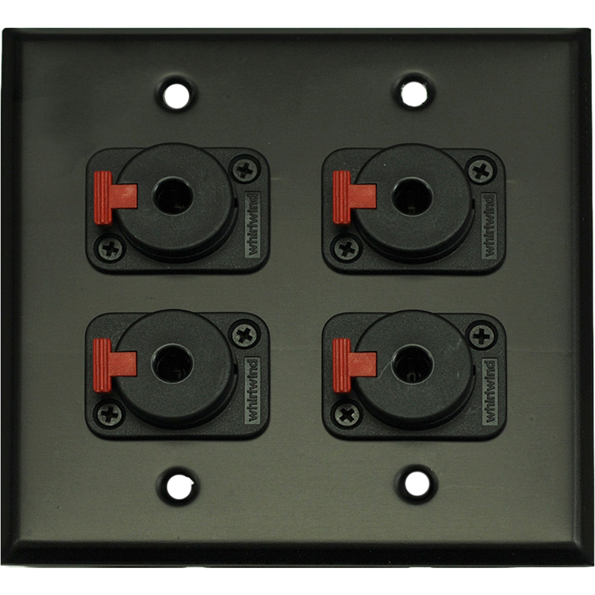 Whirlwind WP2B/4QW 2-Gang Wall Plate with 4 Whirlwind WCQF 1/4" Jack Connectors (Black)