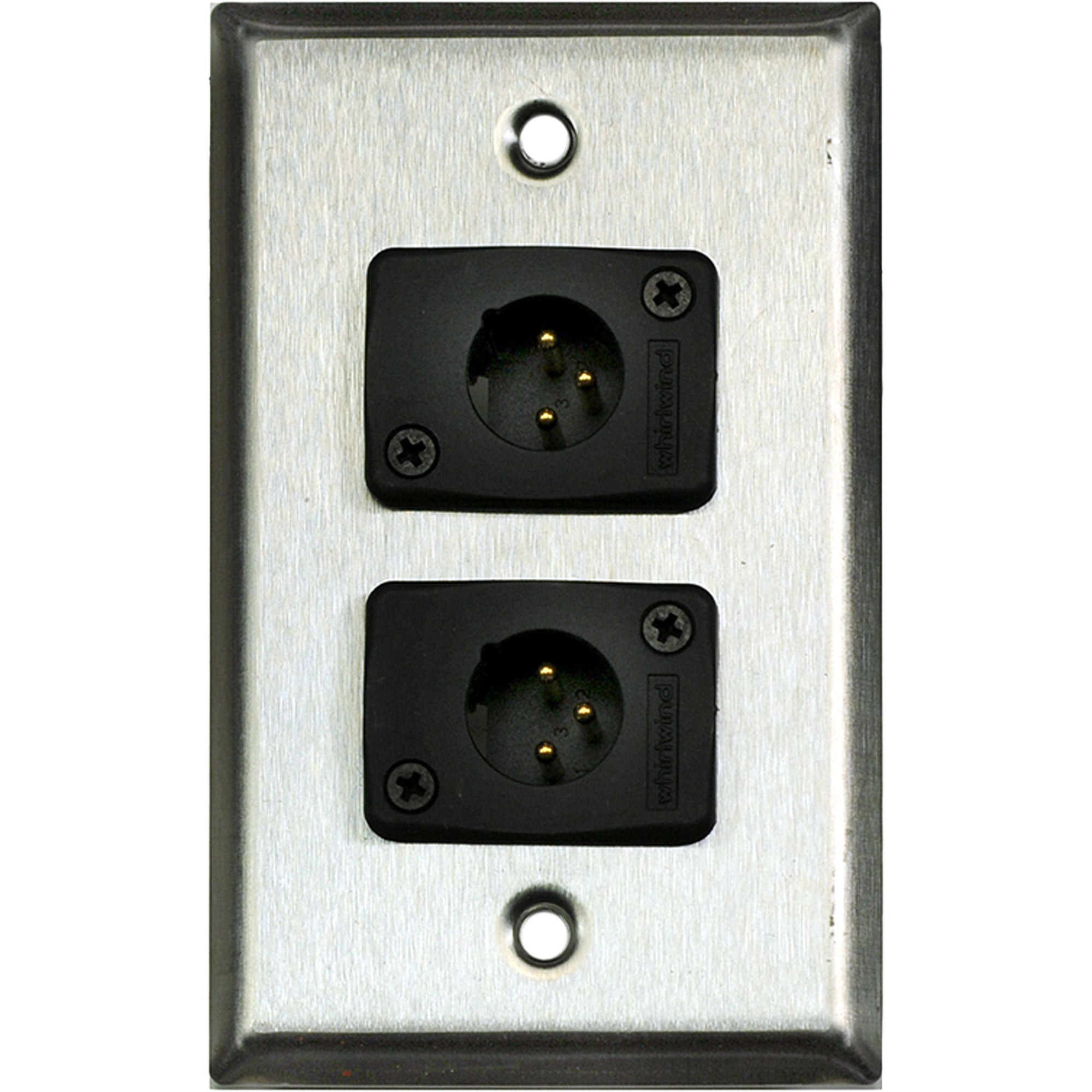 Whirlwind WP1/2MW 1-Gang Wall Plate with 2 Whirlwind WC3M Male XLR Connectors (Stainless Steel)