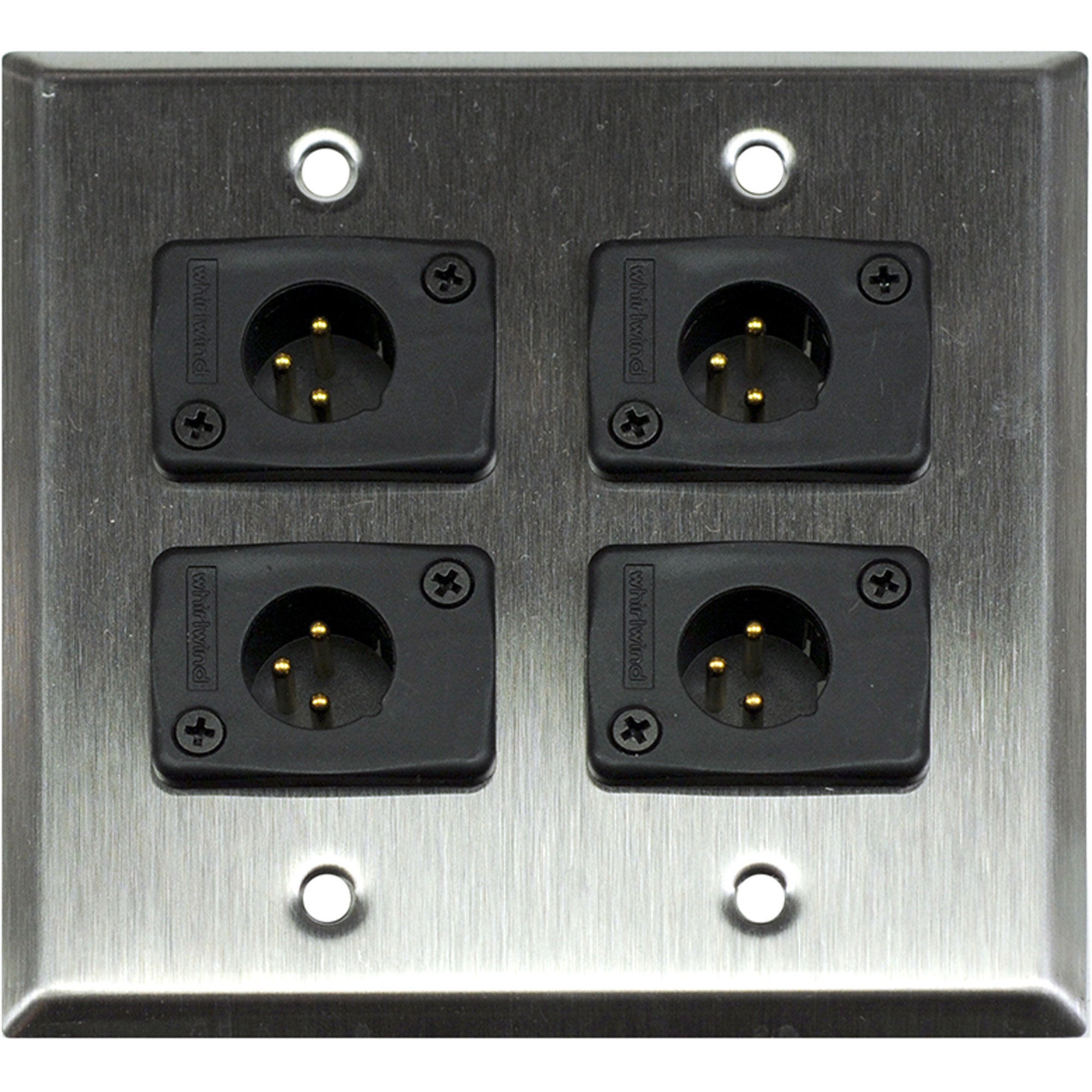 Whirlwind WP2/4MW 2-Gang Wall Plate with 4 Whirlwind WC3M Male XLR Connectors (Stainless Steel)