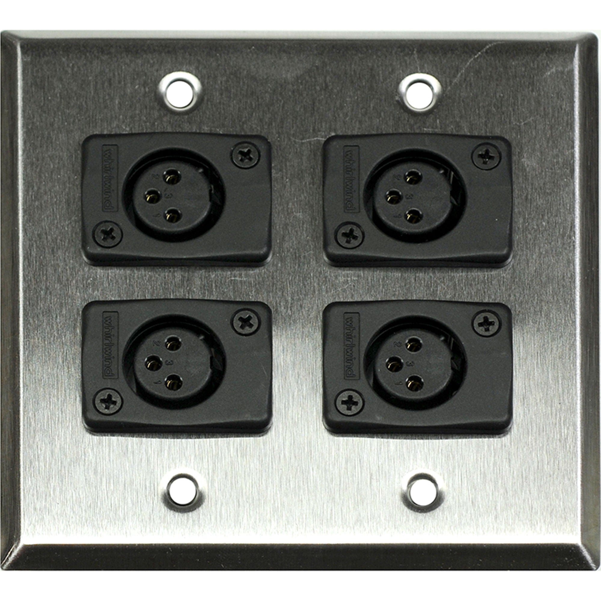 Whirlwind WP2/4FW 2-Gang Wall Plate with 4 Whirlwind WC3F Female XLR Connectors (Stainless Steel)