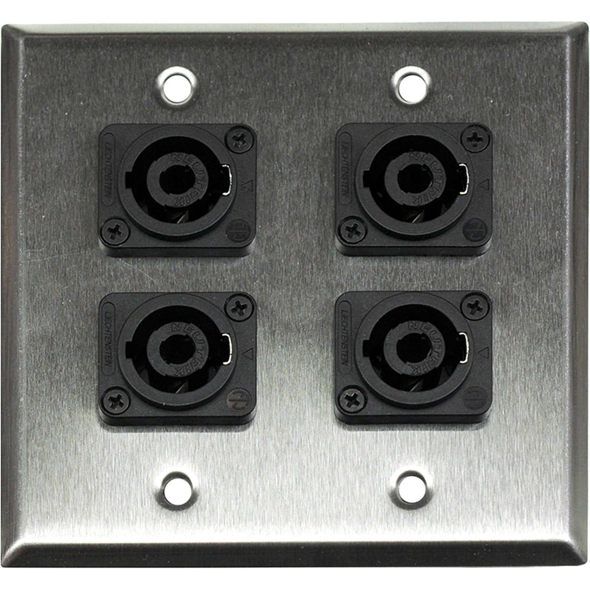 Whirlwind WP2/4NL4 2-Gang Wall Plate with 4 Neutrik NL4 Connectors (Stainless Steel)