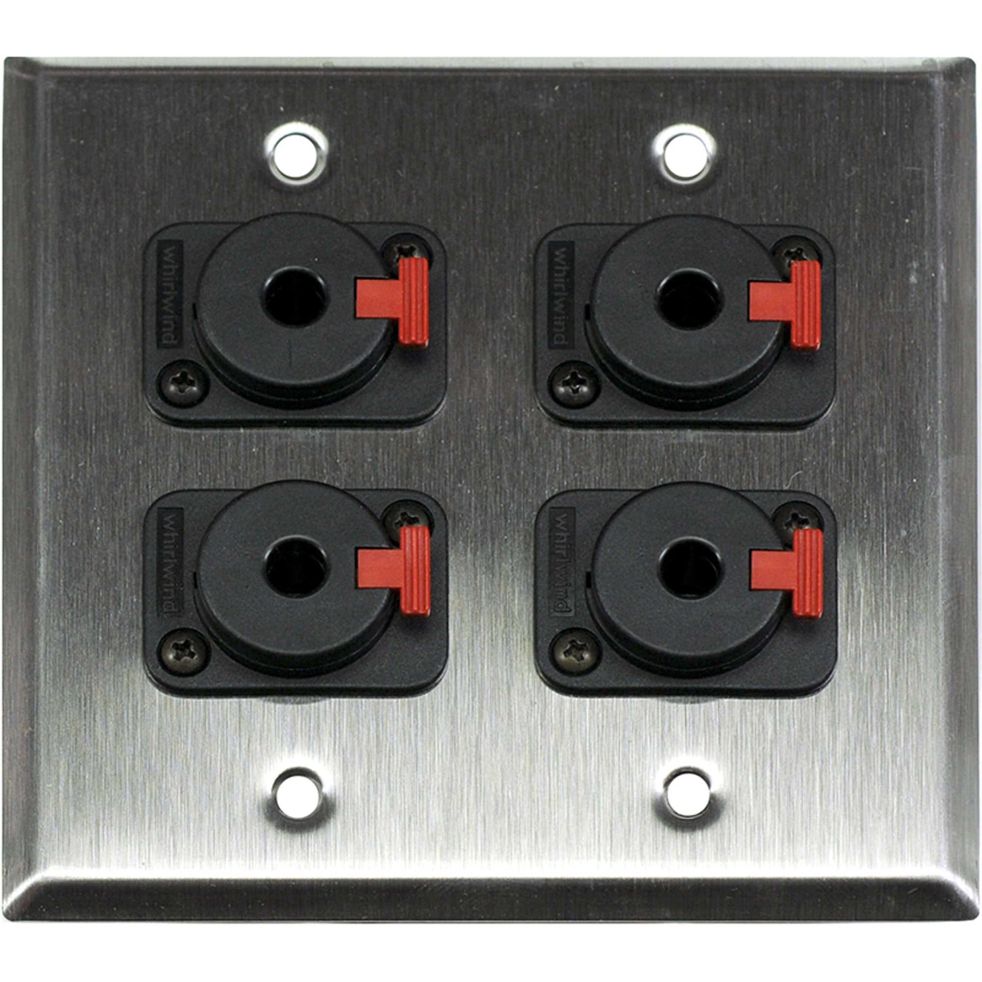Whirlwind WP2/4QW 2-Gang Wall Plate with 4 Whirlwind WCQF 1/4" Jack Connectors (Stainless Steel)