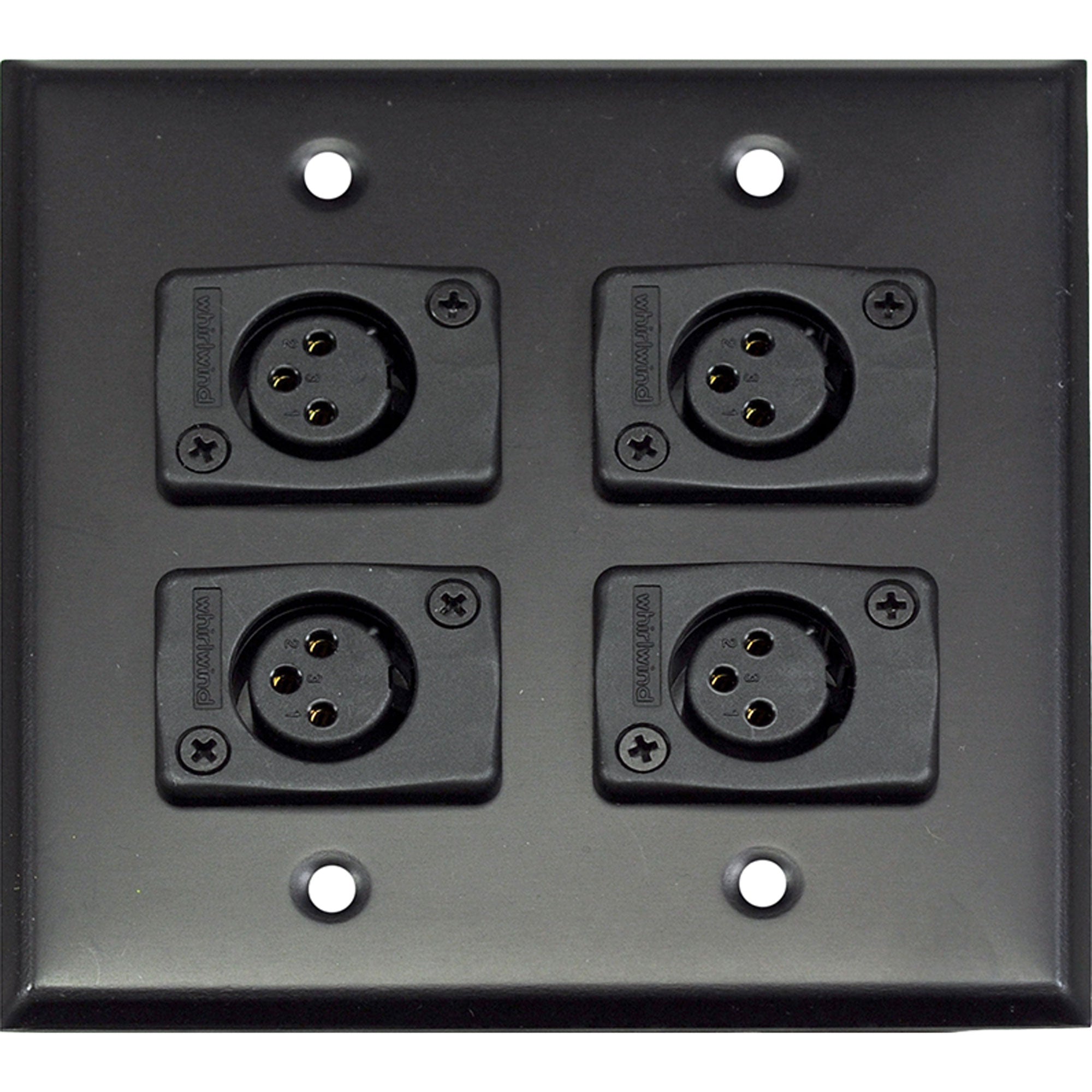 Whirlwind WP2B/4FW 2-Gang Wall Plate with 4 Whirlwind WC3F Female XLR Connectors (Black)