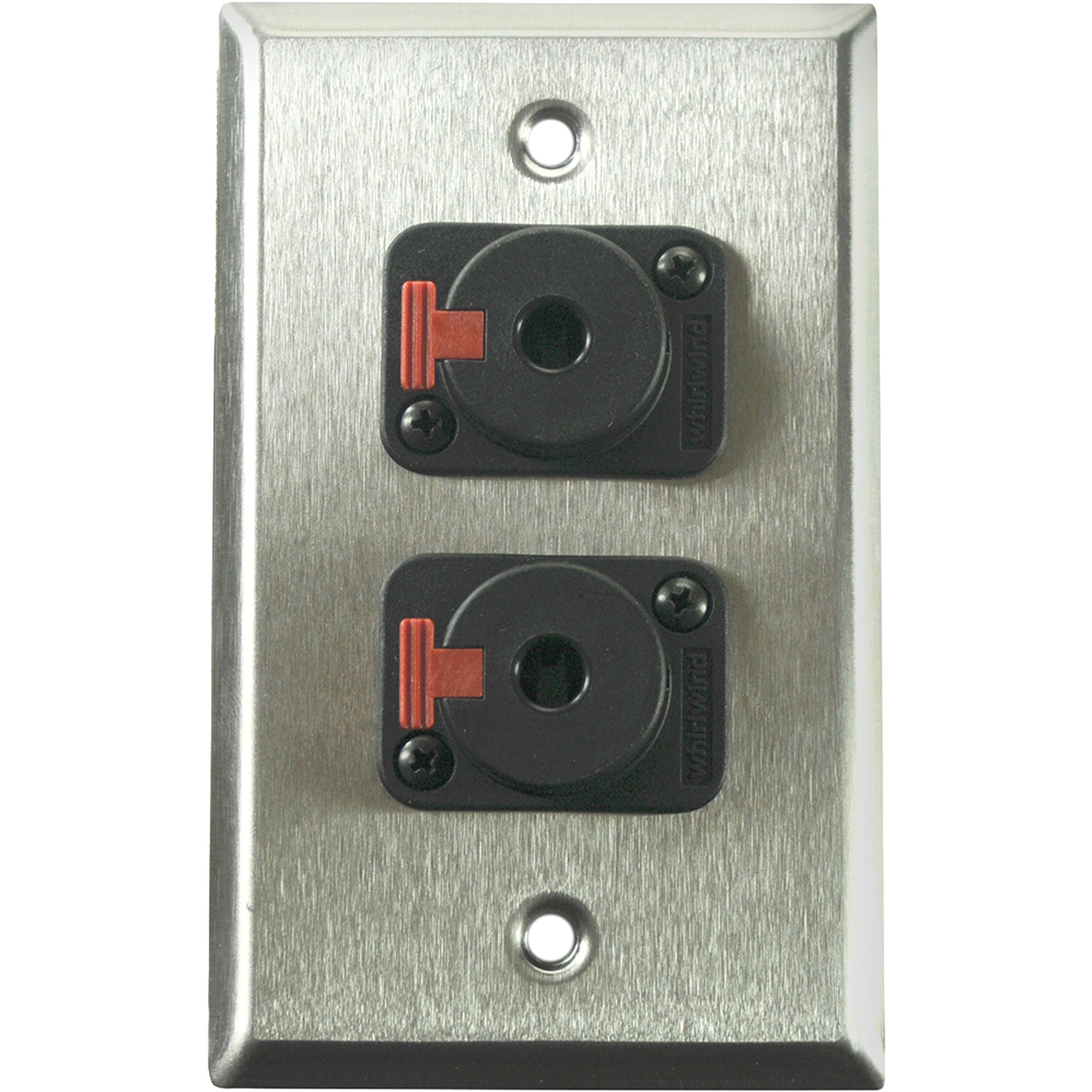 Whirlwind WP1/2QW 1-Gang Wall Plate with 2 Whirlwind WCQF 1/4" Jack Connectors (Stainless Steel)