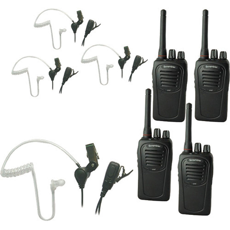 Eartec SC-1000 Scrambler PLUS Two-Way Radio System with Secret Service Style Headsets (4 User)