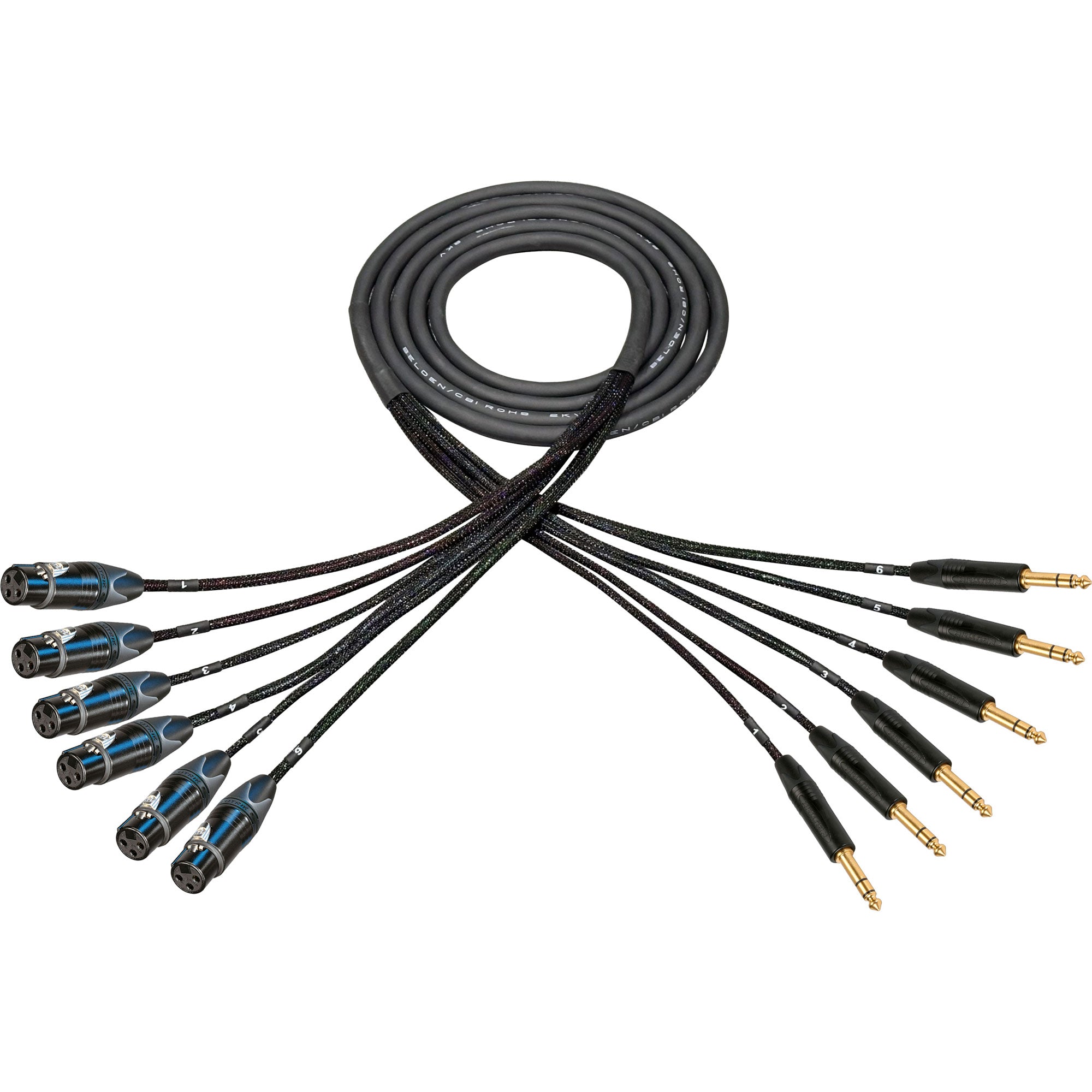Custom Cables 6-Channel Audio Snake Made from CBI BW-MPA-6 & Pro Connectors (Config per Channel)