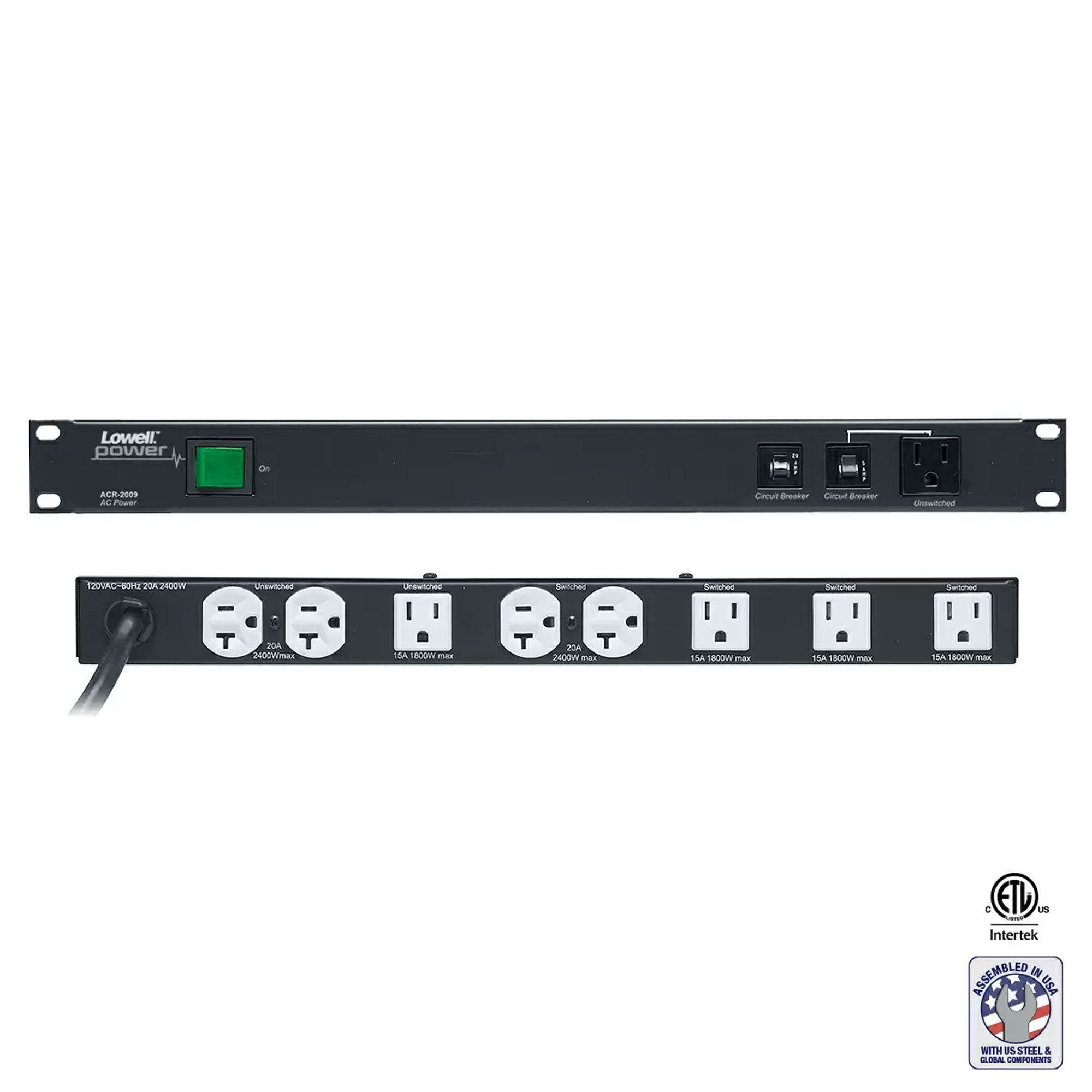 Lowell ACR-2009 15A/20A Rackmount Power Panel with 9 Outlets and Surge Protection