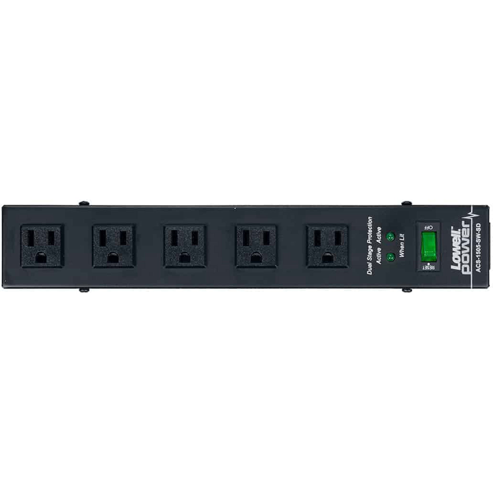 Lowell ACS-1505-SW-SD 15A Power Strip with 5 Outlets, On/Off Switch and Surge Protection