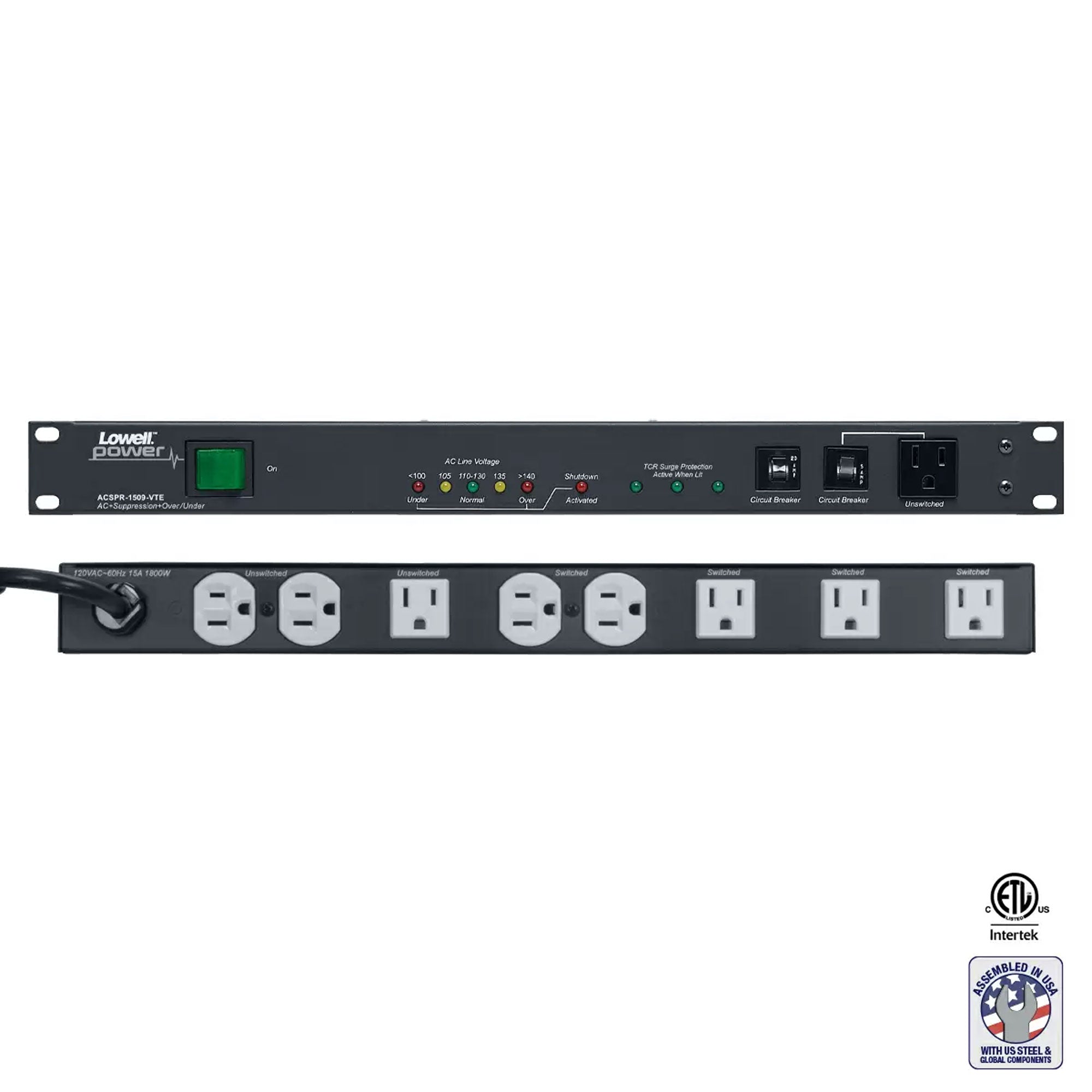 Lowell ACSPR-1509-VTE Rackmount Power Panel with Over/Under Protection