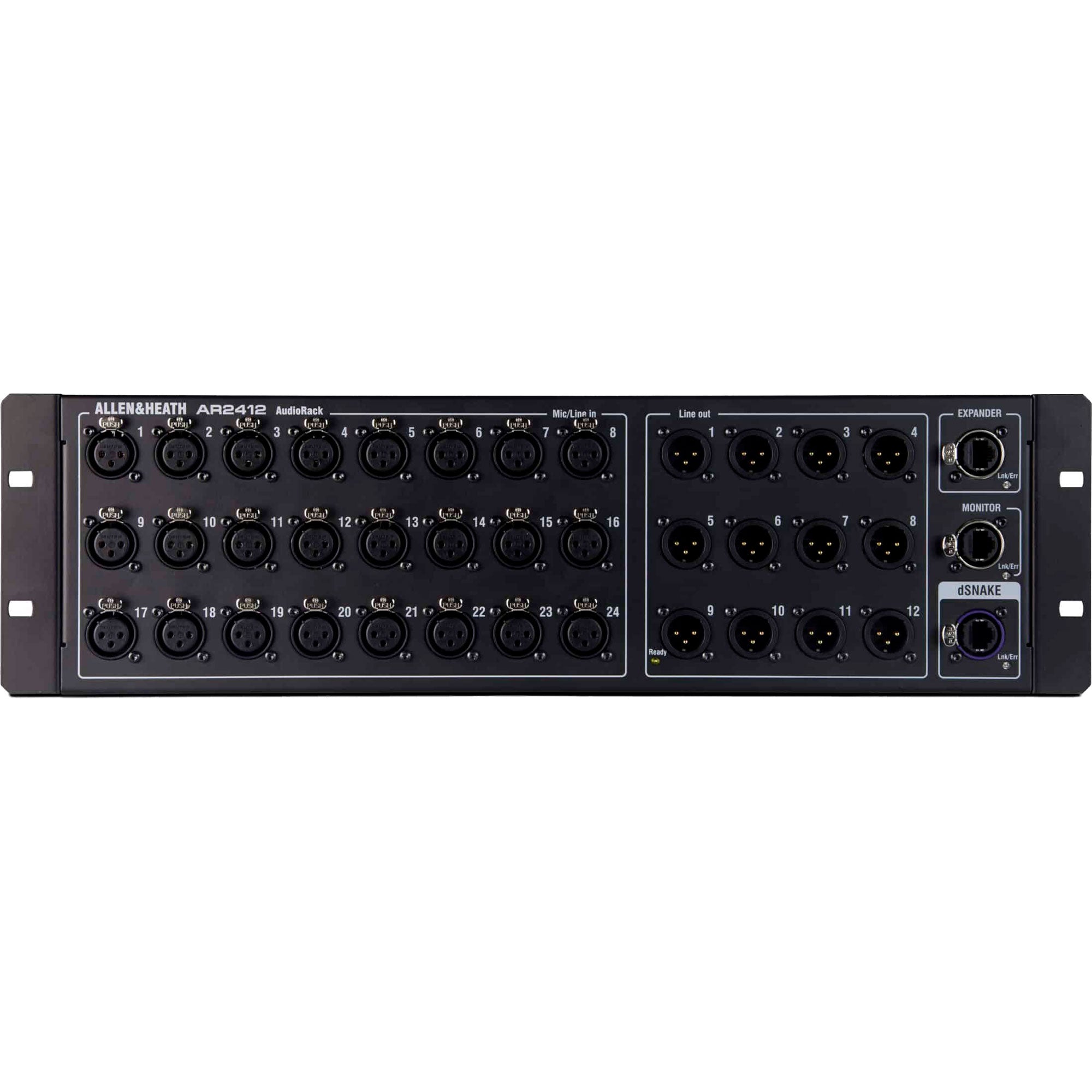 Allen & Heath AR2412 panel with multiple connectors on a white background